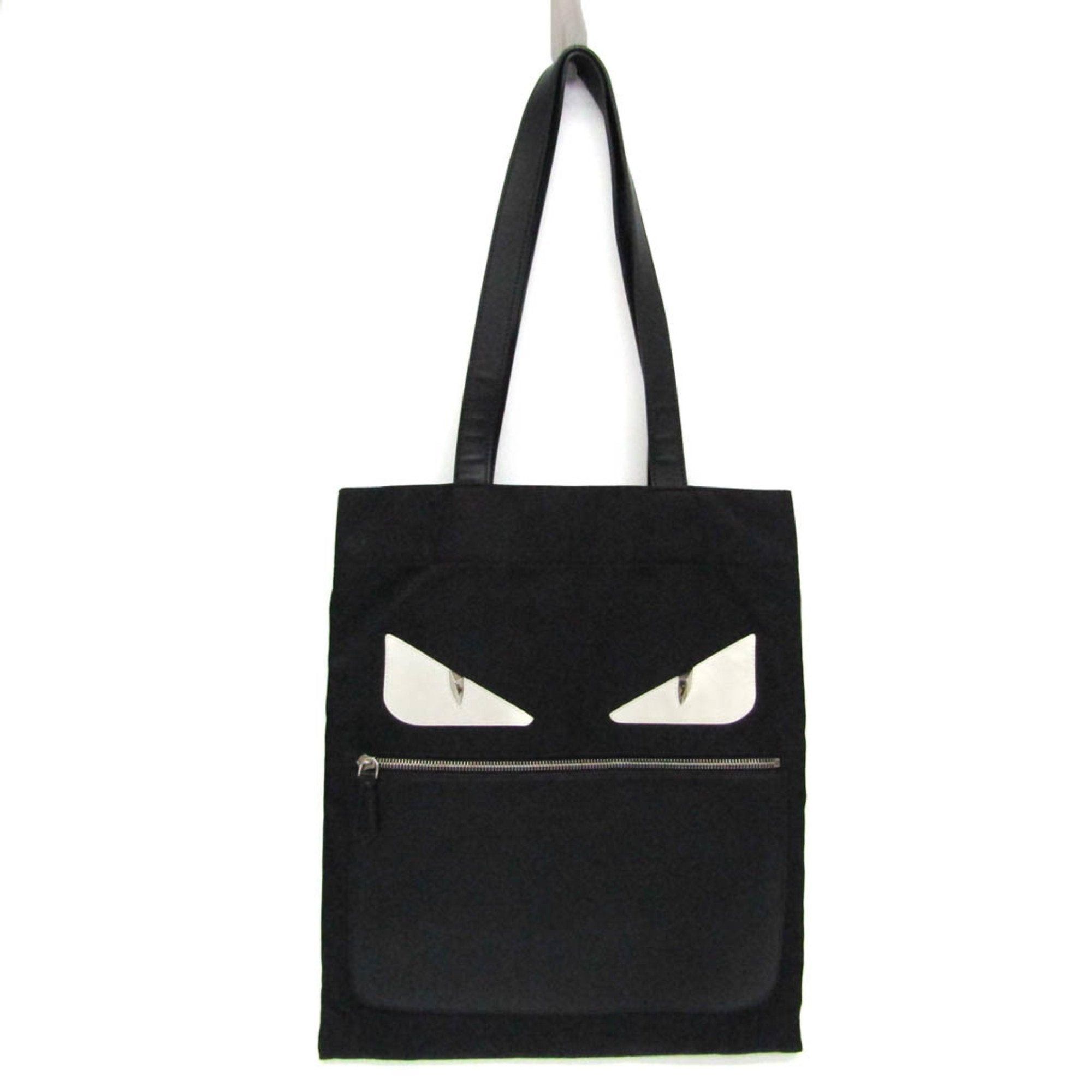 image of Fendi Monster 7Va432 Women's Nylon,leather Tote Bag Black,white