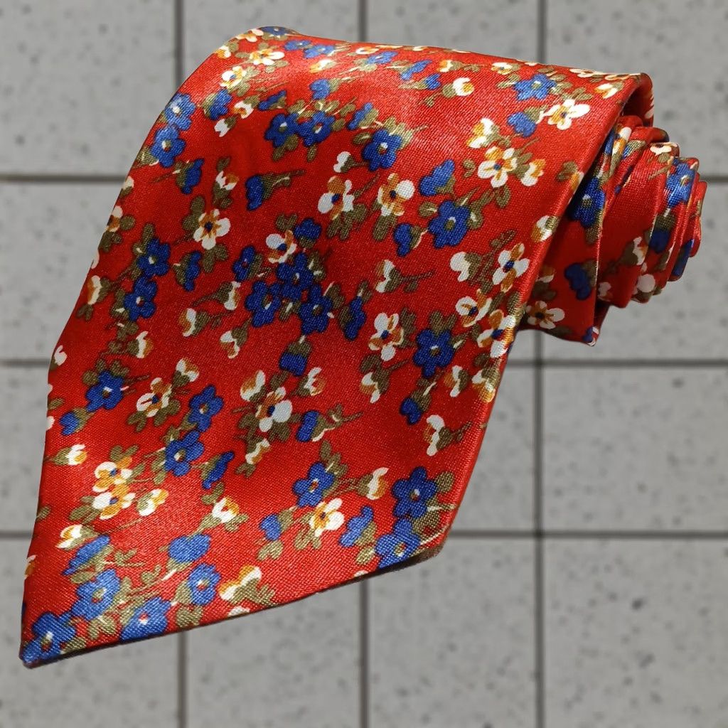 Vintage Wembley Tie Red With Blue And White Floral Pattern Men's Necktie 57" x 3.63" Size ONE SIZE - 1 Thumbnail