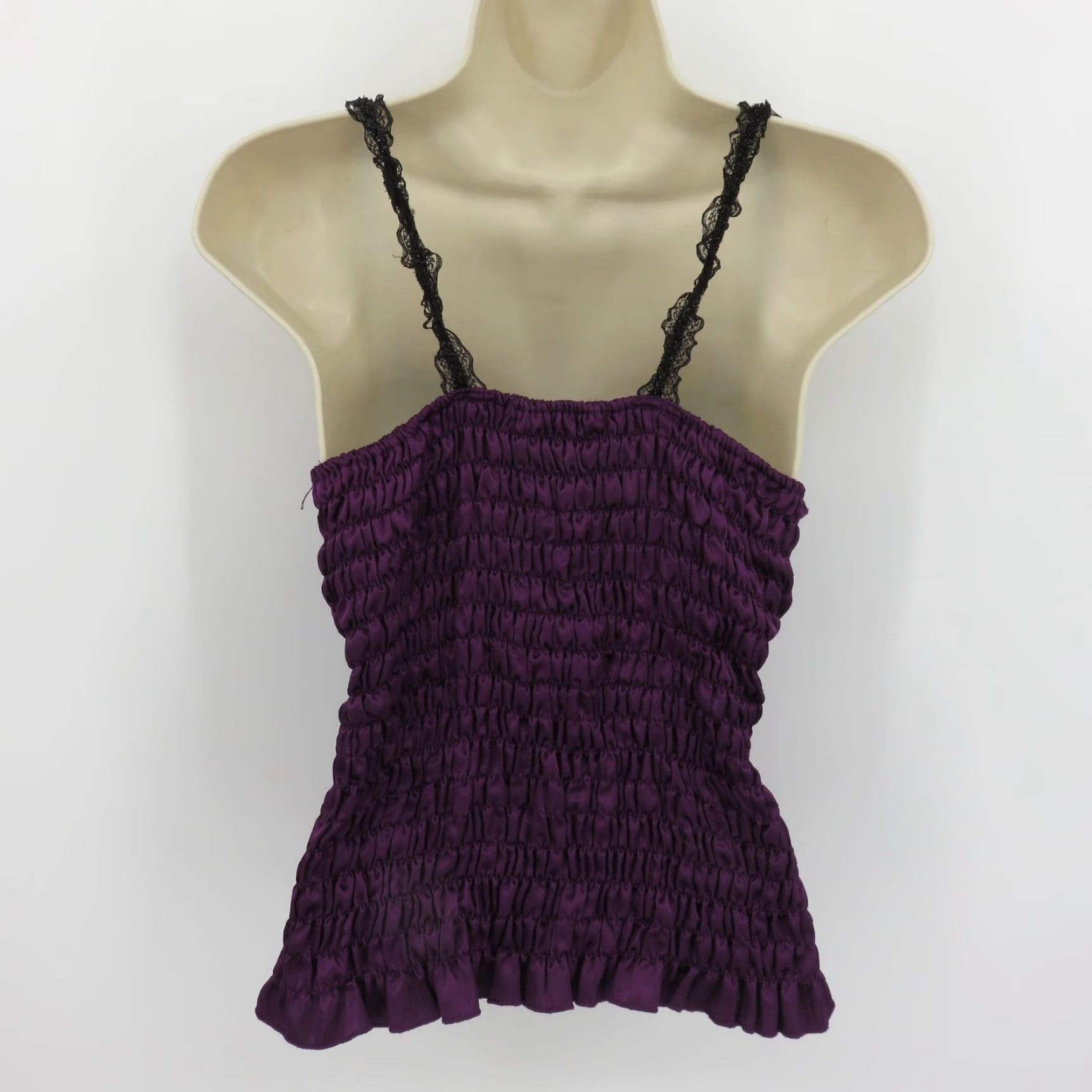 Vintage VINTAGE Charlotte Russe Tank Top Shirt Womens L Purple Black Ruched Satin Lace Spaghetti Strap Sleeveless Camisole 2000s Size L / US 10 / IT 46 - 7 Thumbnail
