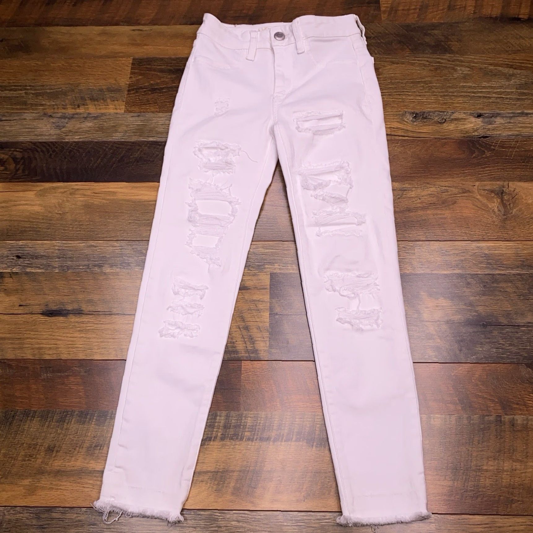 American Eagle Outfitters American Eagle Outfitters Jegging White High Rise 0 Short Denim 5-Pocket Stretch Belt Loops Logo Distressed Light Wash Womens Jeans XS? Size 25" / US 0 / IT 36 - 2 Thumbnail