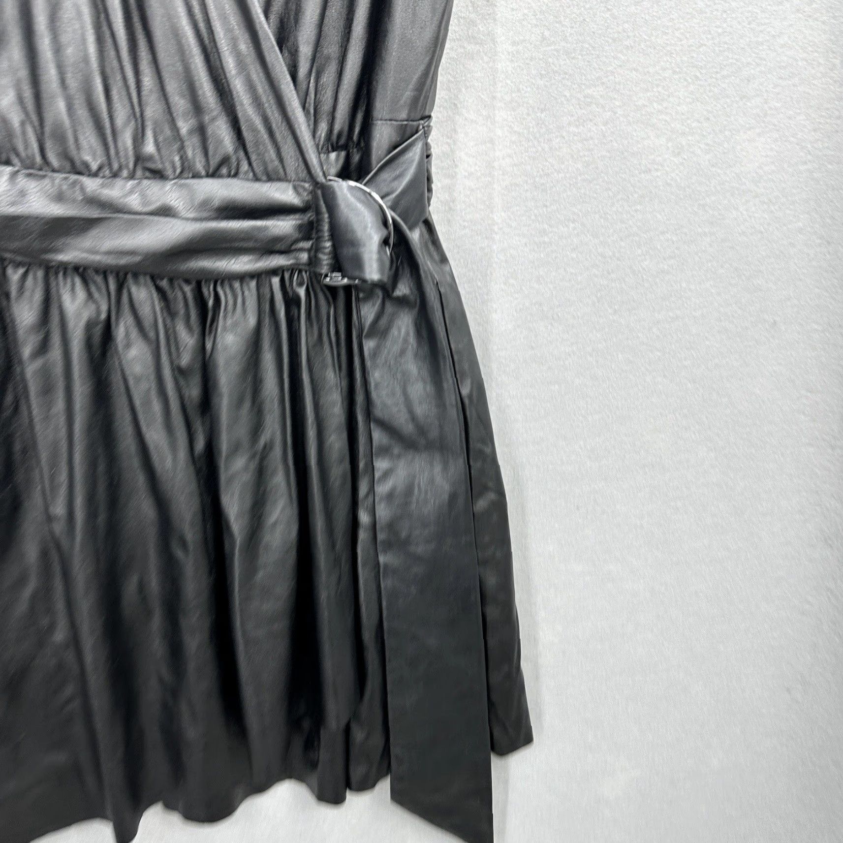Ramy Brook Ramy Brook Dress Women's 2 Black Sleeveless Lily Faux Leather Wrap Mini Luxury Dress Size XS / US 0-2 / IT 36-38 - 4 Thumbnail