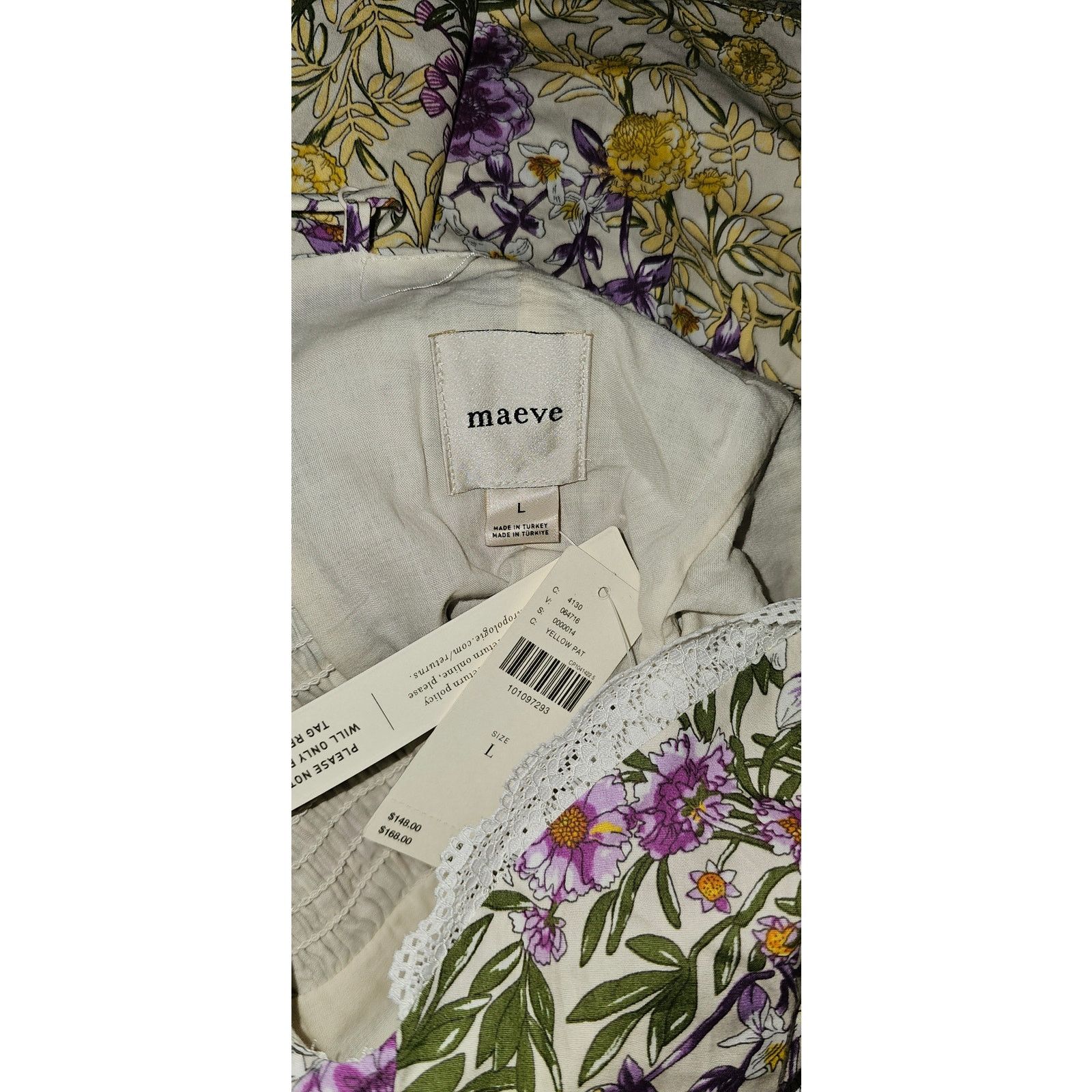 Anthropologie NWT Maeve Lace-Trim Sweetheart Floral Mini Dress $148 LARGE Size L / US 10 / IT 46 - 4 Thumbnail