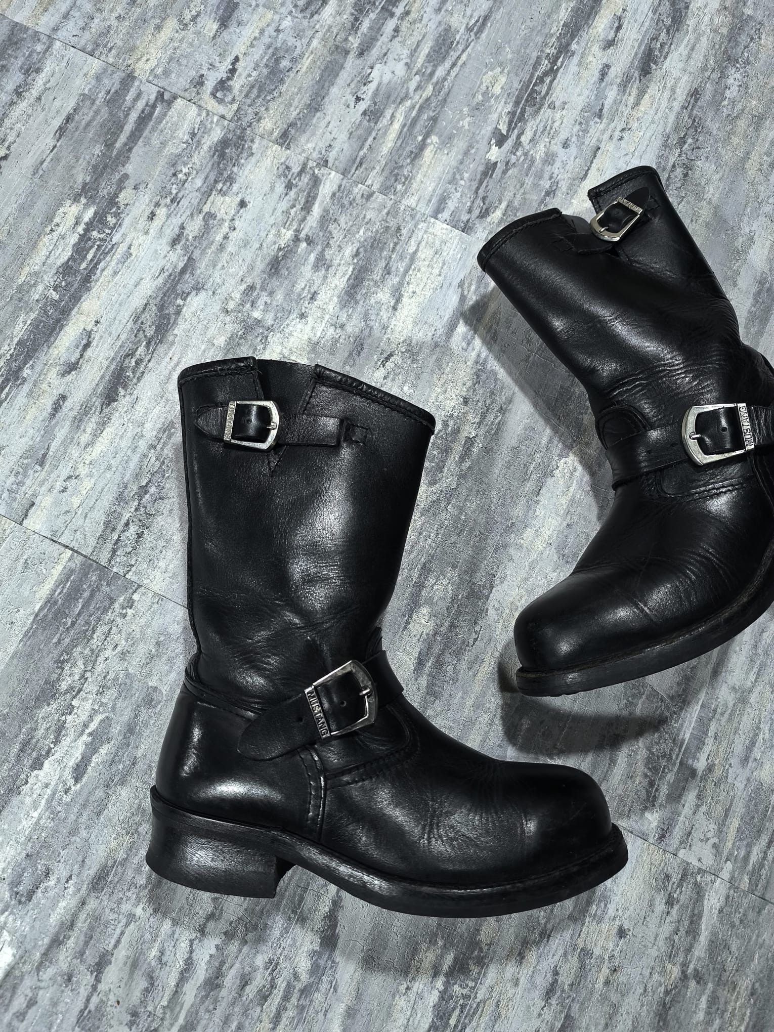 Other Vintage Black Leather Harness Moto Girl Steel Toe Boots Size US 7.5 / IT 37.5 - 1 Thumbnail