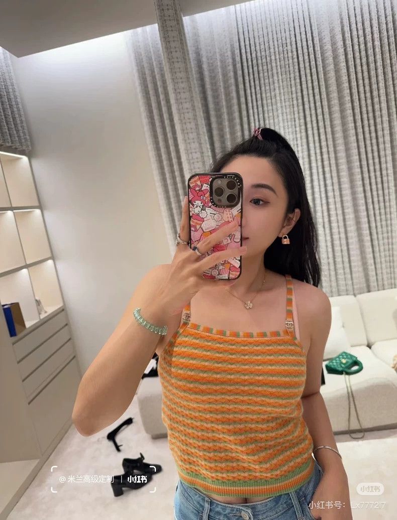 Chanel Chanel 24a orange and green cashmere striped vest Size XXS / US 00 / IT 34 - 9 Thumbnail