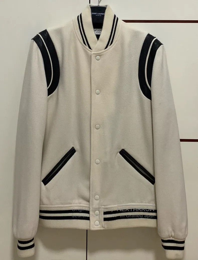 Saint Laurent Paris Saint Laurent Paris White Wool Blend Leather Baseball Jack Size US L / EU 52-54 / 3 - 1 Thumbnail