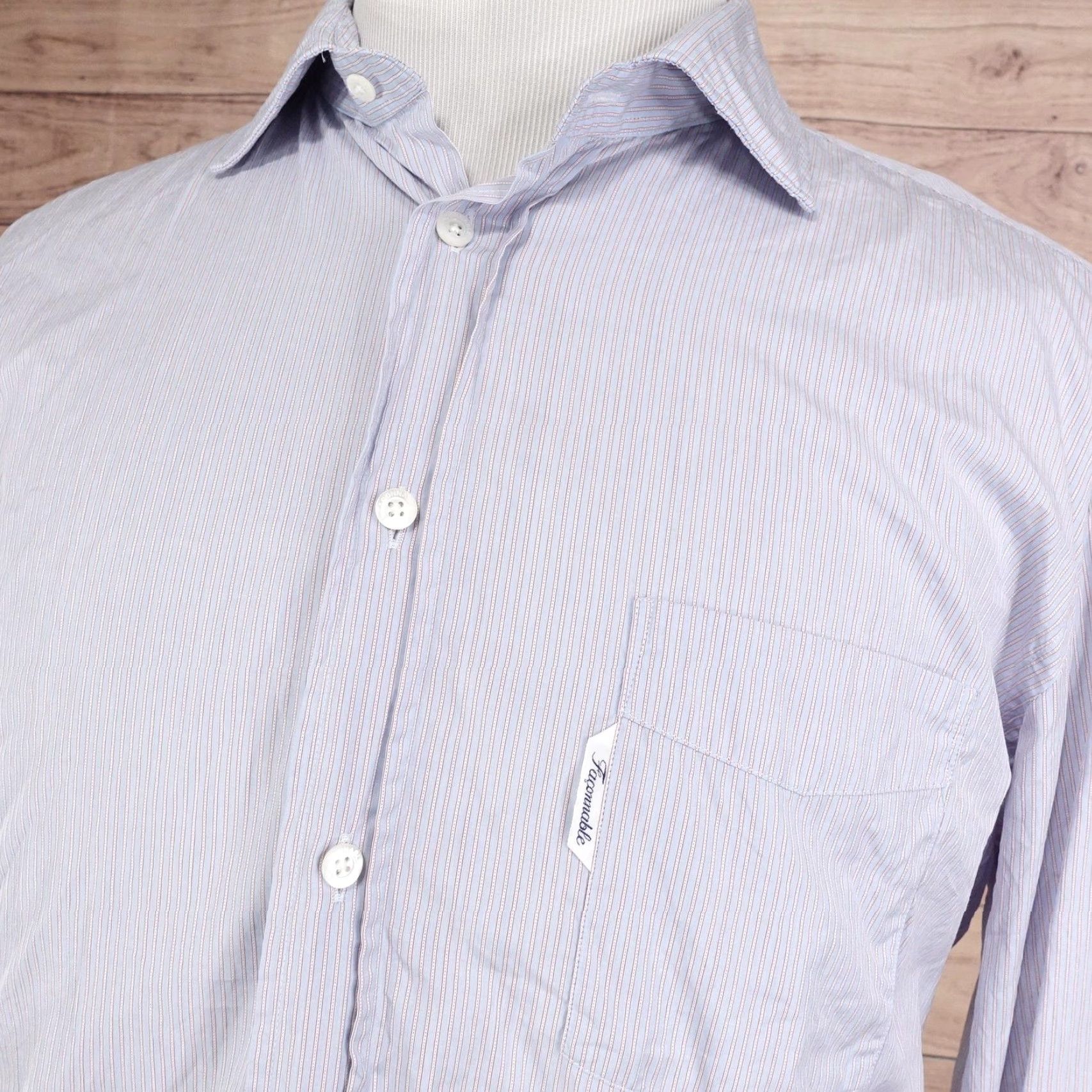 Faconnable VINTAGE Faconnable Dress Shirt Mens XL Blue Pinstripe Cotton Button Front Classic Size 46R - 2 Thumbnail