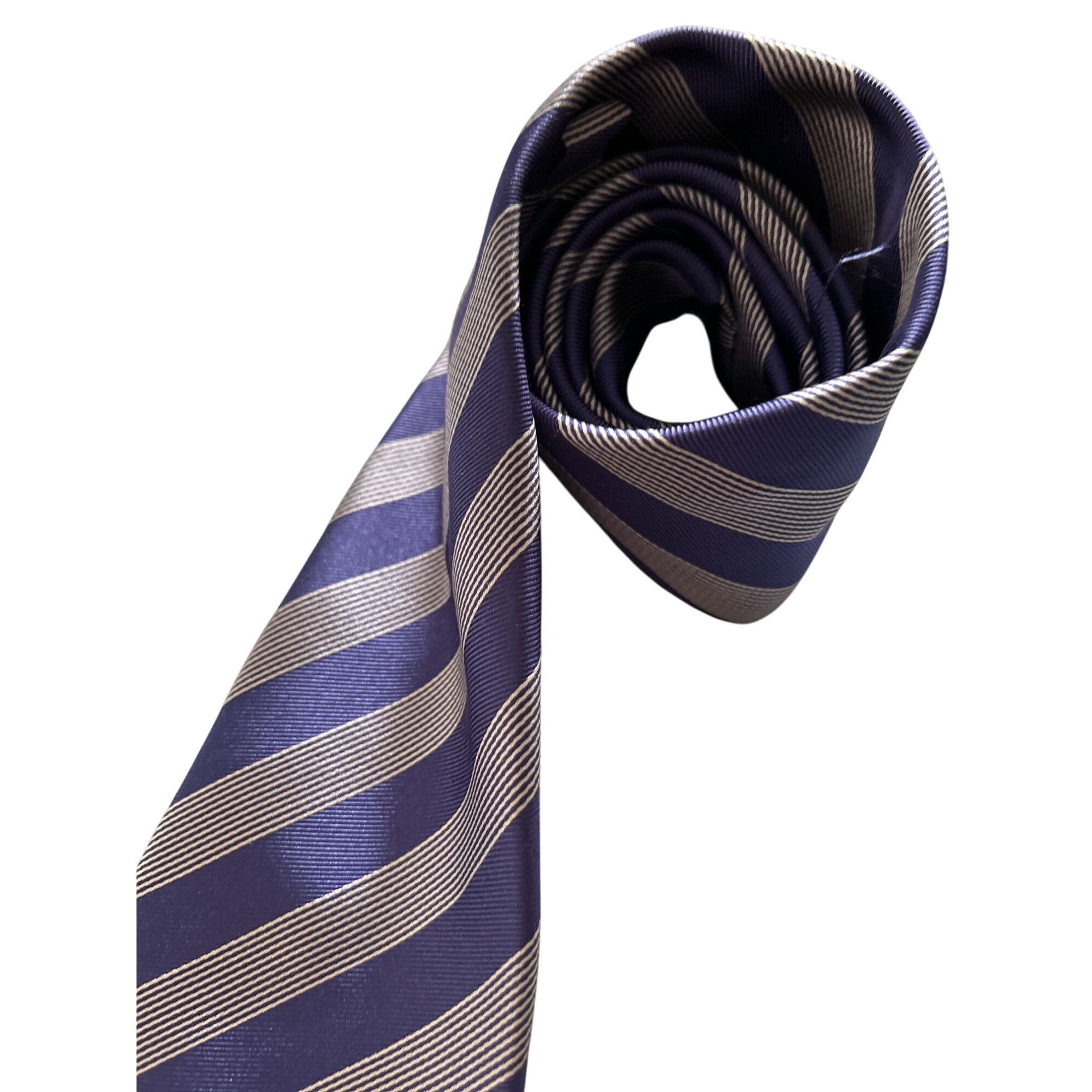 Luigi Borrelli LUIGI BORRELLI Napoli Men's 100% Silk Tie Blue Gray/Silver S Size ONE SIZE - 4 Thumbnail