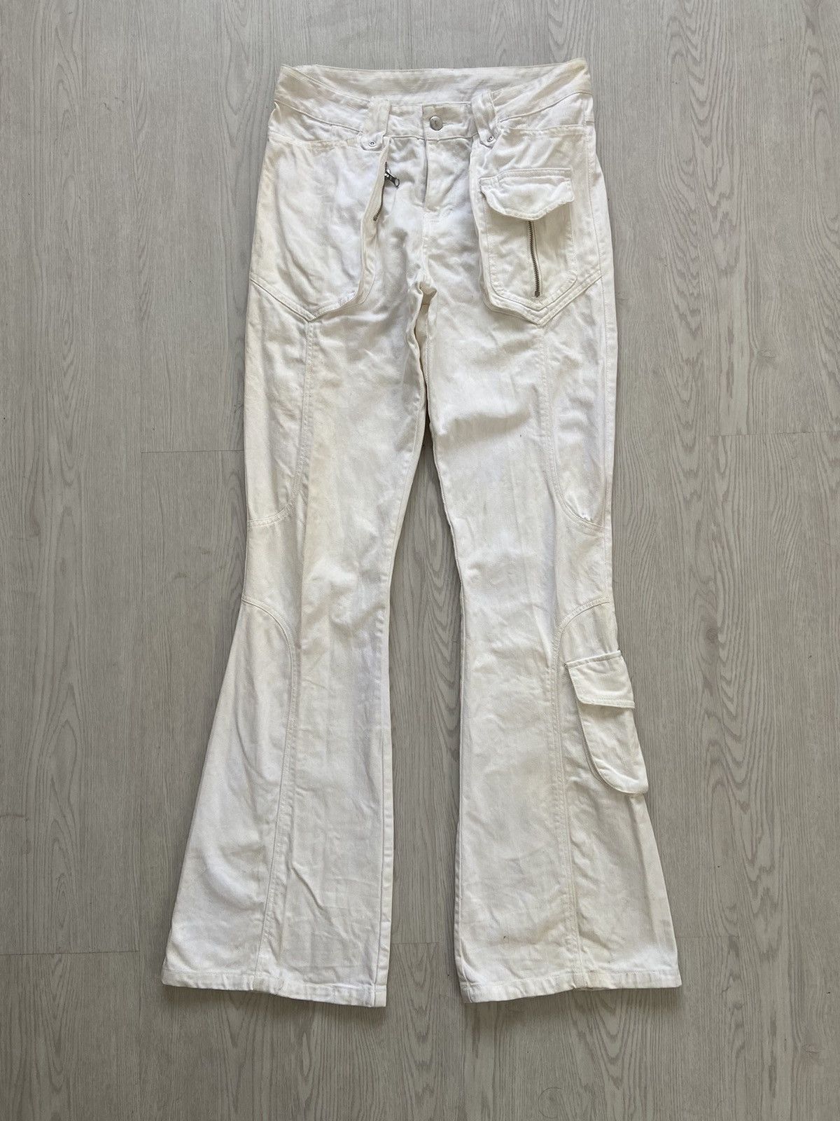 14th Addiction × Vintage Vintage 2000’s Lav Zipper Cargo Pocket Flare Denim Pants Size US 32 / EU 48 - 1 Thumbnail