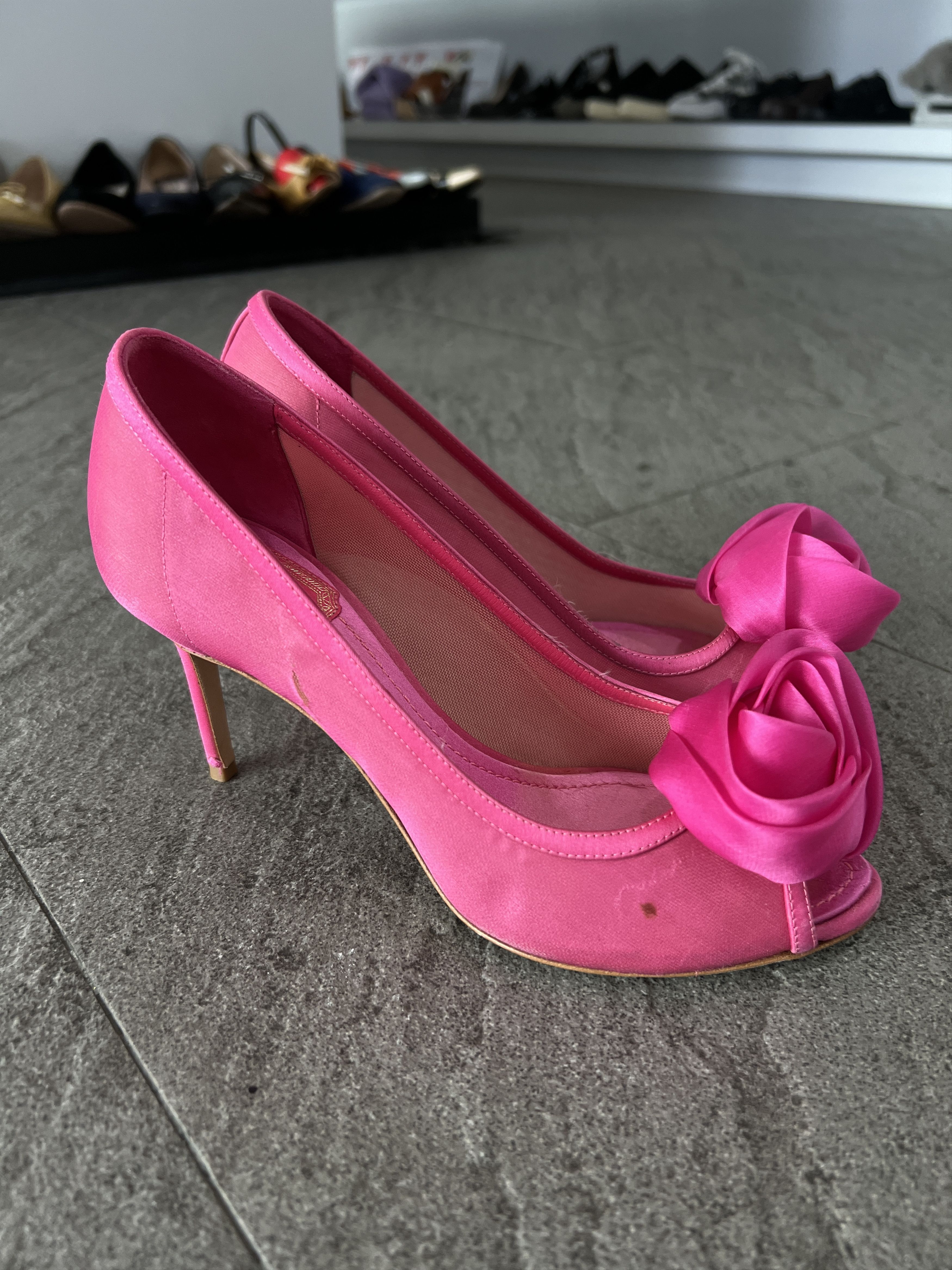 Dior Dior Pink Rose Peep Toe Heels Satin Mesh EU36 Size US 6 / IT 36 - 2 Thumbnail