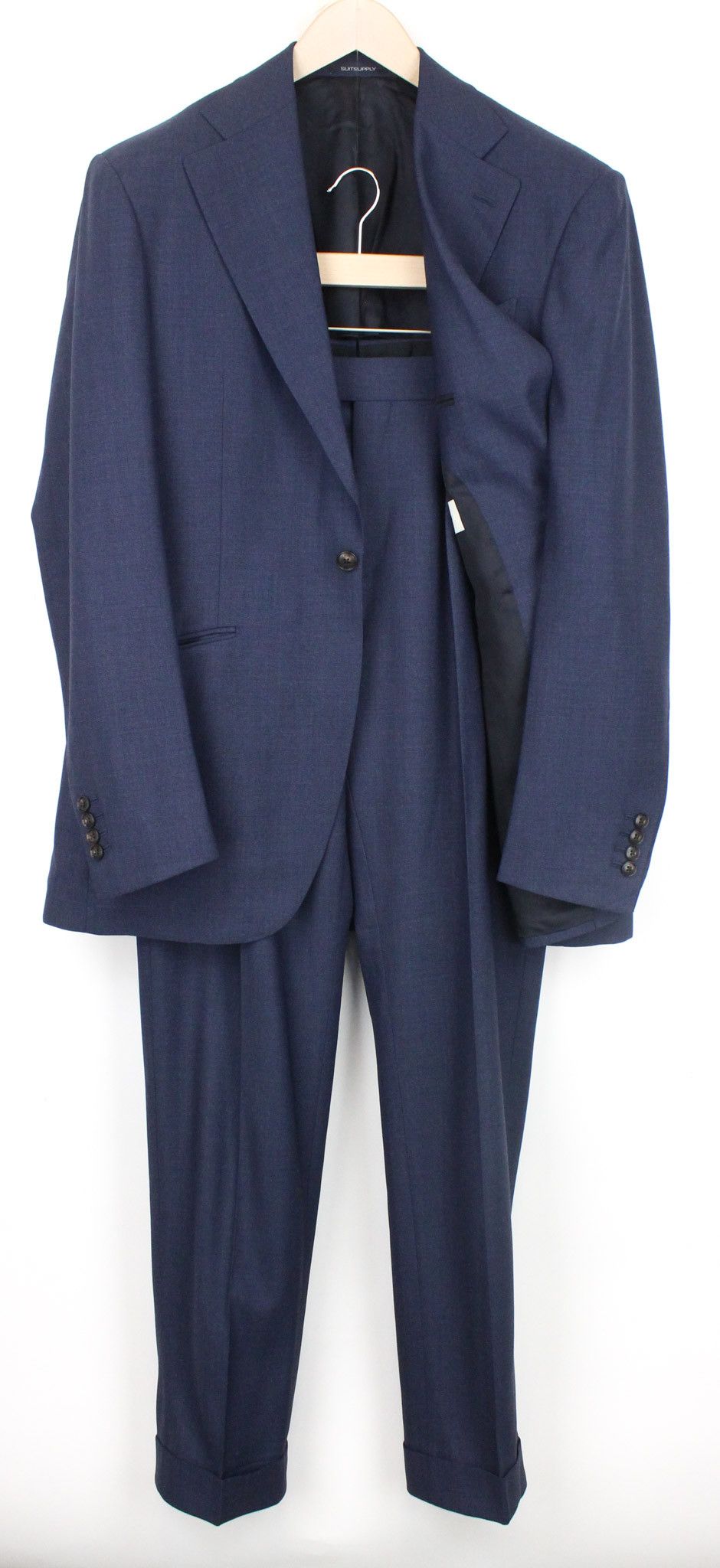 image of Suitsupply La Spalla Uk44L Blue Slim Melange 4Ply Wool Suit 67863, Men's