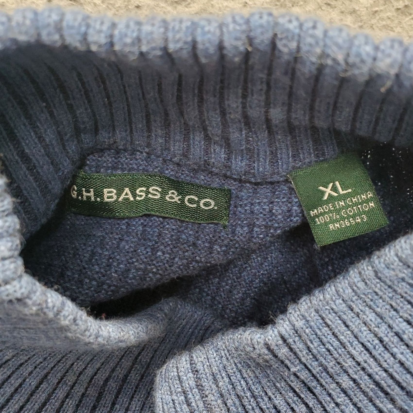 Vintage G.H. Bass & Co. Sweater Mens XL Blue Waffle-Knit Mock Neck 1/4 Button Pullover Size US XL / EU 56 / 4 - 7 Thumbnail