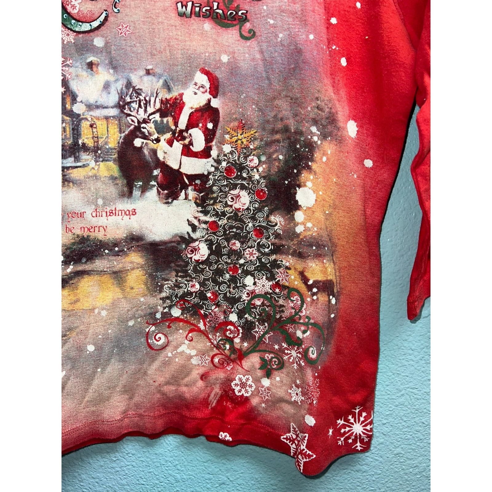Vintage Womens Studio Gem Christmas Shirt Long Sleeve Top Red Tee L Size L / US 10 / IT 46 - 4 Thumbnail