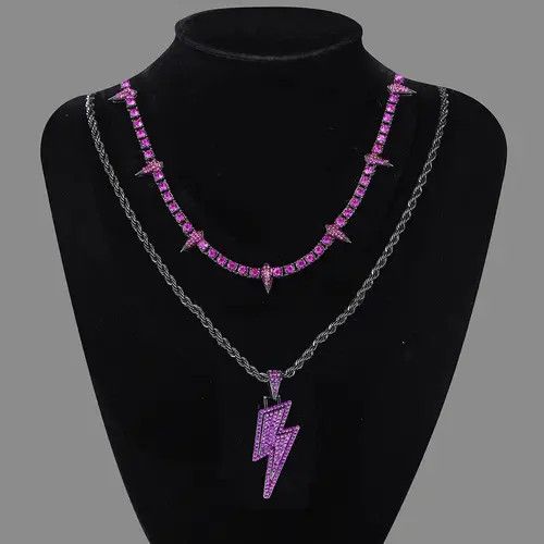 Jewelry Double Layer Purple Lightning Pendant Necklace Size ONE SIZE - 4 Thumbnail