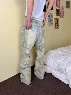 Vintage VIBE Washed and distressed Y2K leg ripped micro flare jeans Size US 30 / EU 46 - 7 Thumbnail