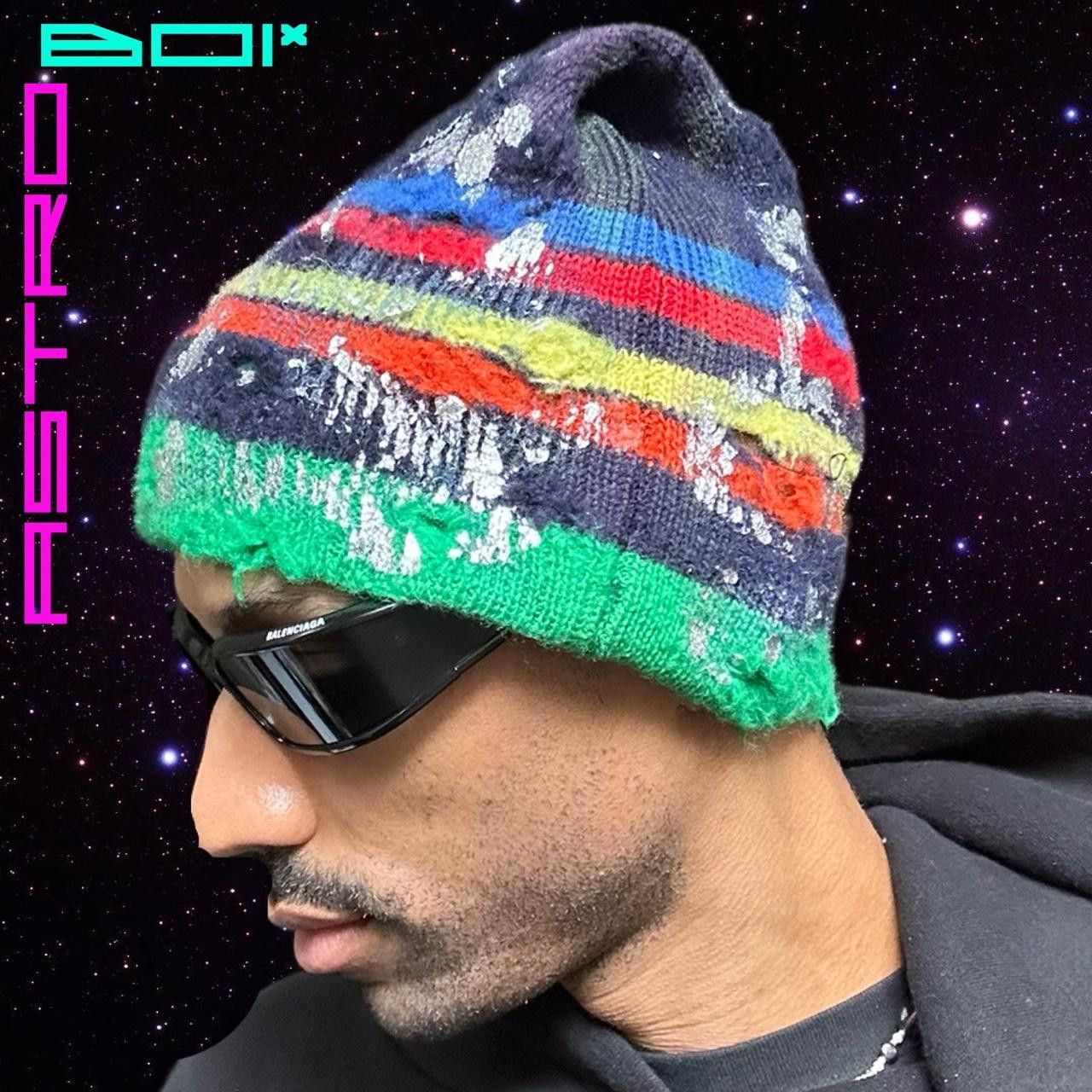 Other ASTROBOI* PRIMARY STRIPES BLUE METALLIC WOOL GRUNGE BEANIE Size ONE SIZE - 2 Thumbnail
