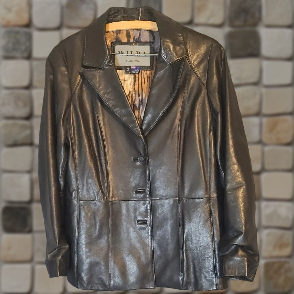 Vintage VINTAGE Wilda LAMBSKIN BLACK LEATHER COAT Jacket Womens Plus Size L Hooded Fur Trim Zip Out Lining Size L / US 10 / IT 46 - 1 Thumbnail