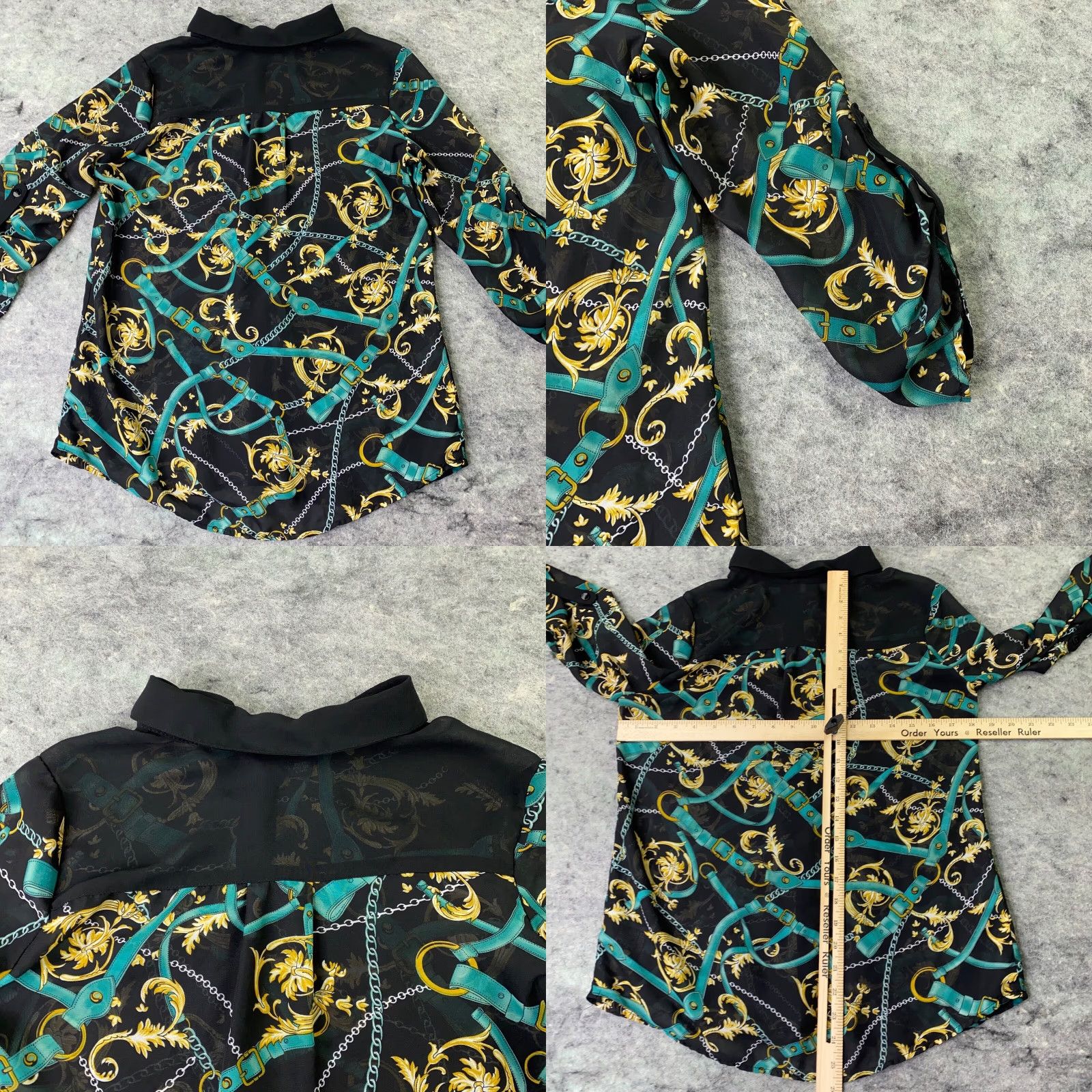 Vintage BCX Shirt Womens Medium Black Roll-Tab Sleeve Sheer Horse Equestrian Riding Womens Size M / US 6-8 / IT 42-44 - 8 Thumbnail