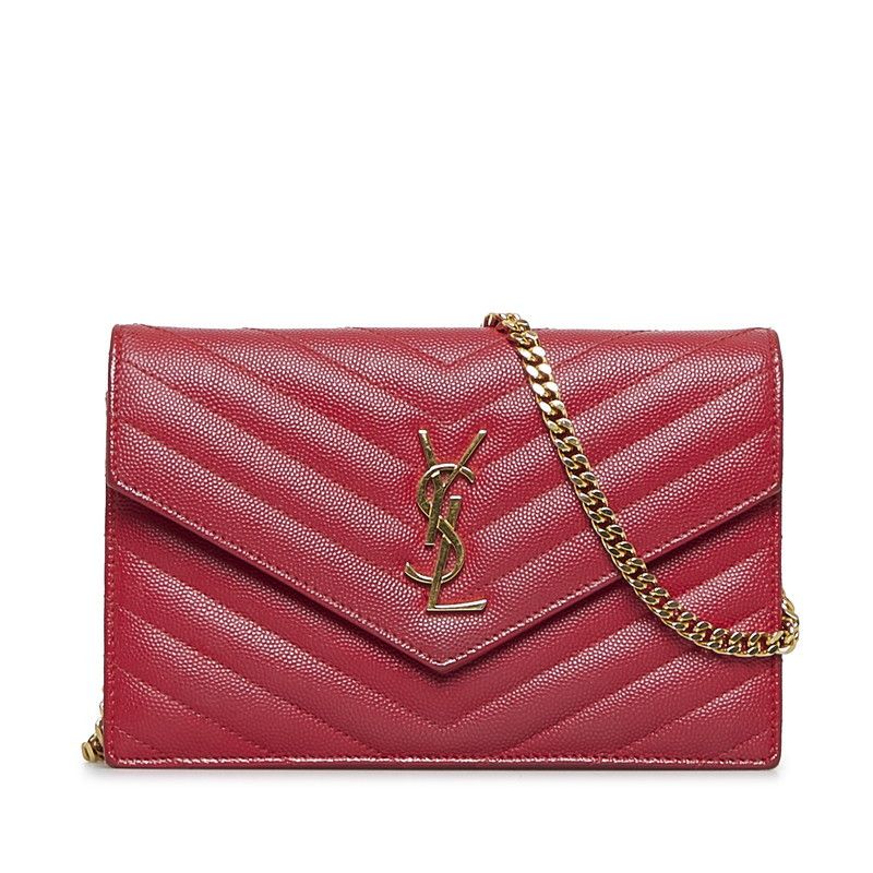 Yves Saint Laurent Chain Wallet Shoulder Bag Leather Red
