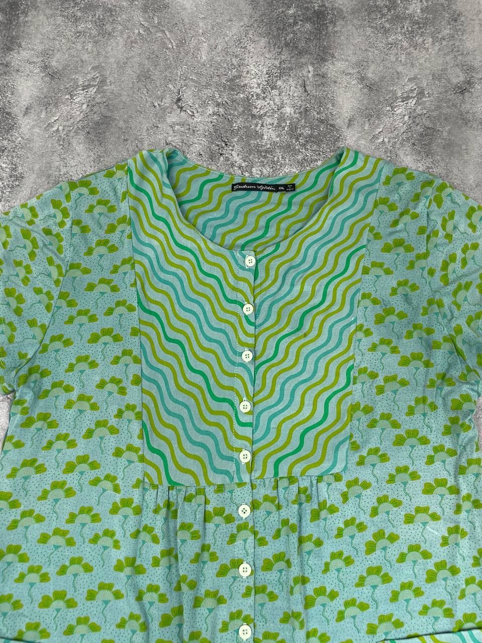 Gudrun Sjoden Gudrun Sjödén Women Dress Button Front Patterned Green Size XXL / US 16-18 / IT 52-54 - 2 Thumbnail