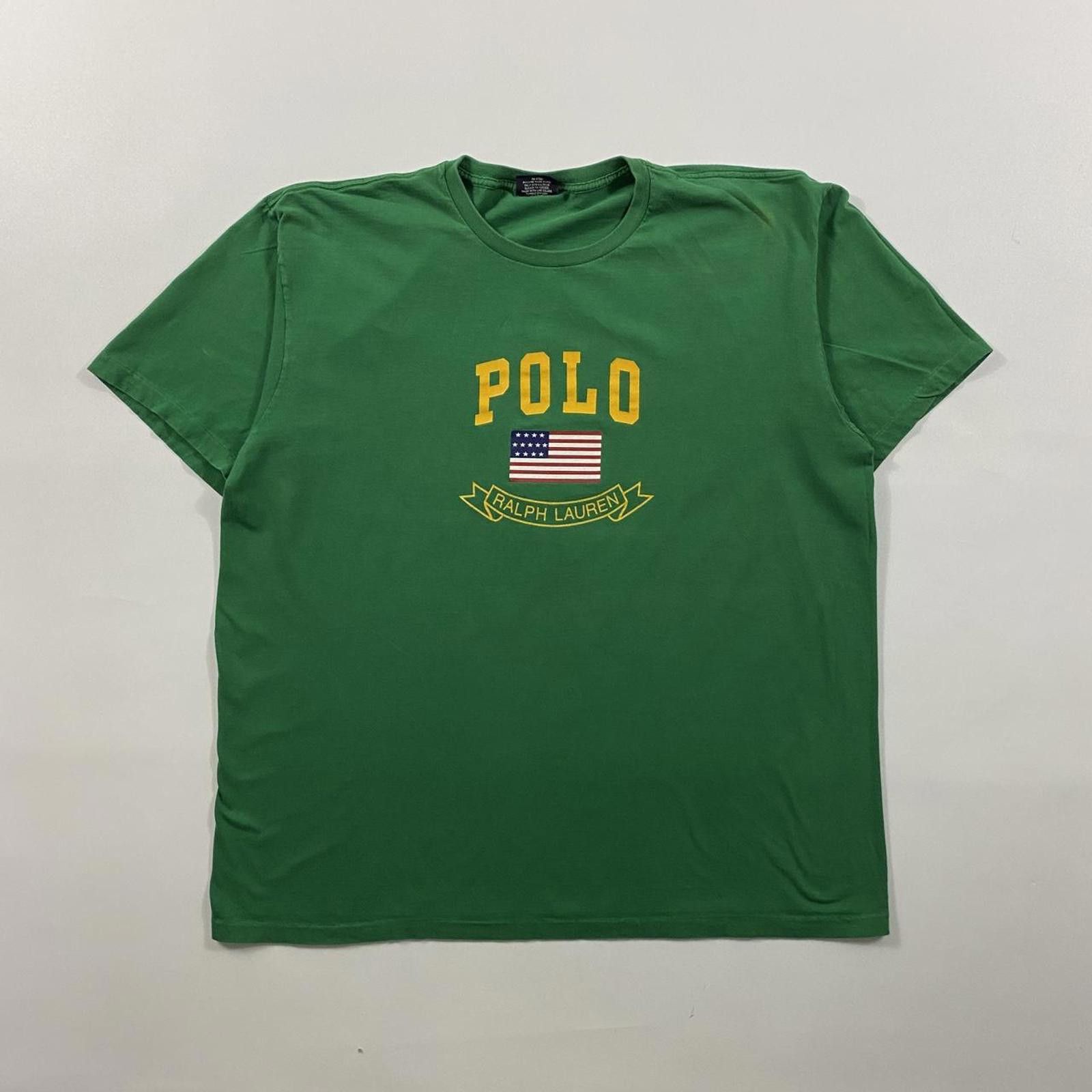 Polo Ralph Lauren Vintage 90s Polo Ralph Lauren Green Tee USA Flag Size US XL / EU 56 / 4 - 1 Thumbnail