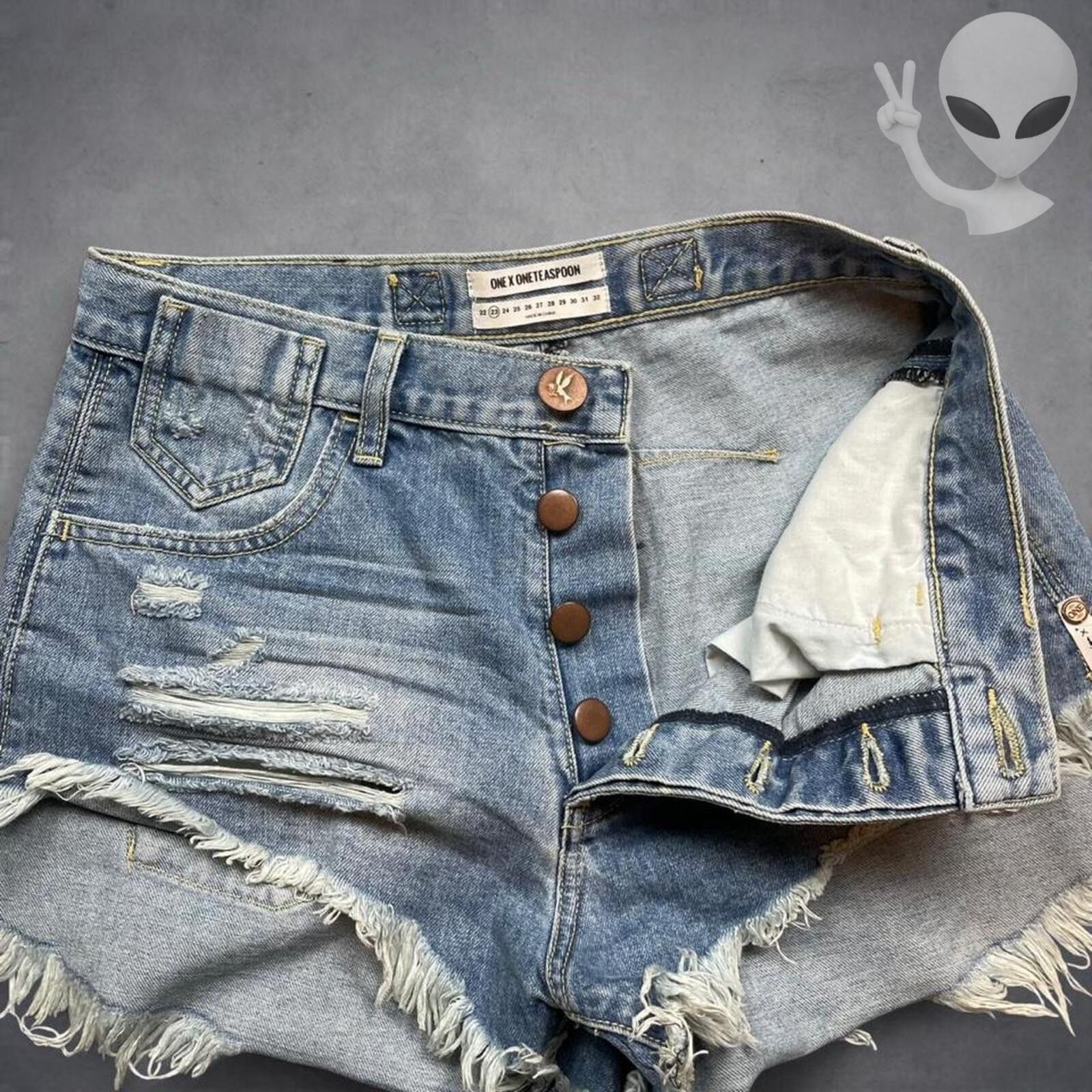 One Teaspoon One Tea Spoon Le Wolves Denim Shorts Size 23 Distressed Hem Size 23" - 2 Thumbnail