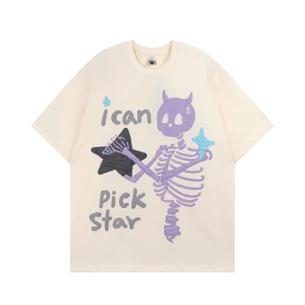 Japanese Brand × Vintage Men's trendy hippie fun skull skeleton foam print T-shirt Size US M / EU 48-50 / 2 - 1 Thumbnail