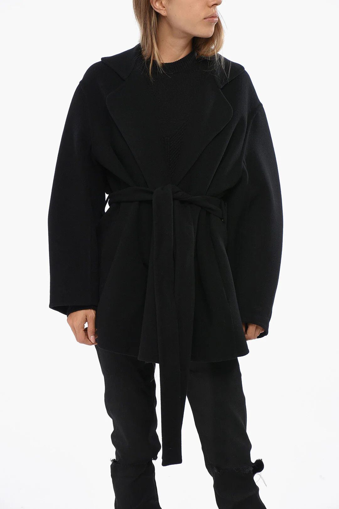 Chloe og1mm0426 Belted Wool and Cashmere Coat in Black Size M / US 6-8 / IT 42-44 - 1 Thumbnail