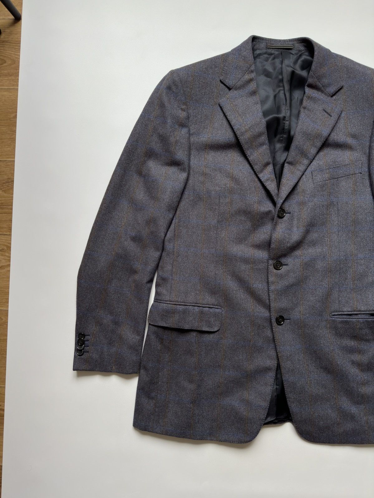 Ermenegildo Zegna Ermenegildo Zegna Mens 52 Blazer Jacket Check Tweed Blue Size 50L - 4 Thumbnail