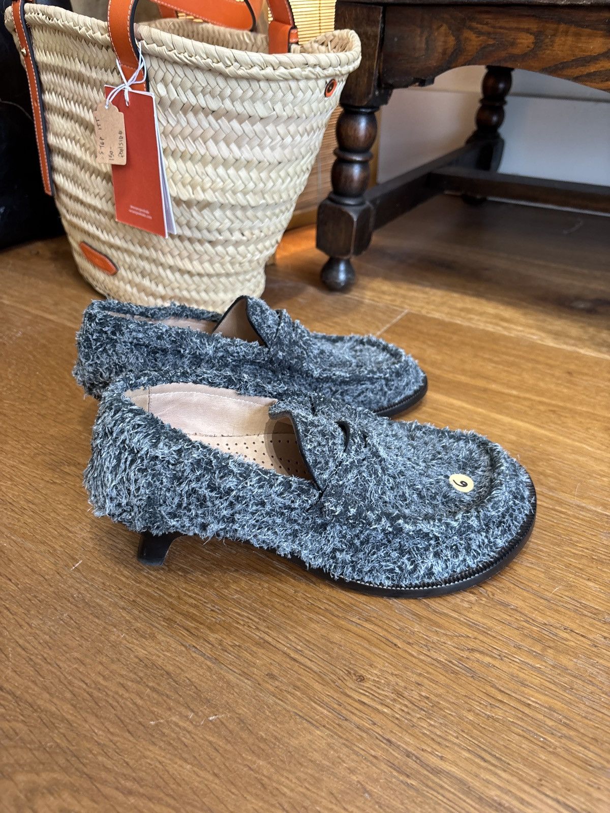 Loewe These are Loewe fuzzy grey leather-lined kitten heel loafers Size US 6 / IT 36 - 2 Thumbnail