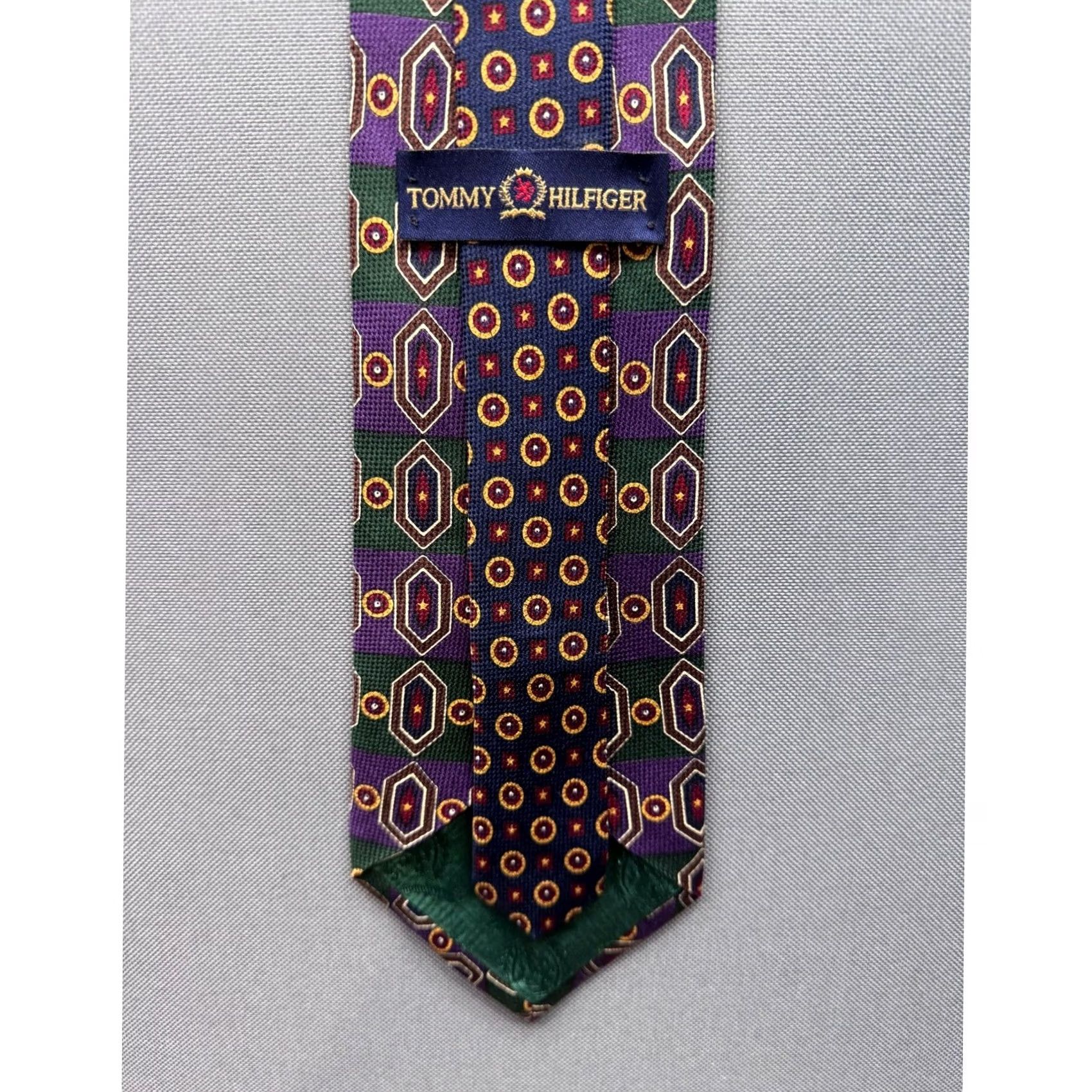 Tommy Hilfiger Tommy Hilfiger Necktie Silk Geometric Pattern Purple Green Gold Formal Men Size ONE SIZE - 4 Thumbnail
