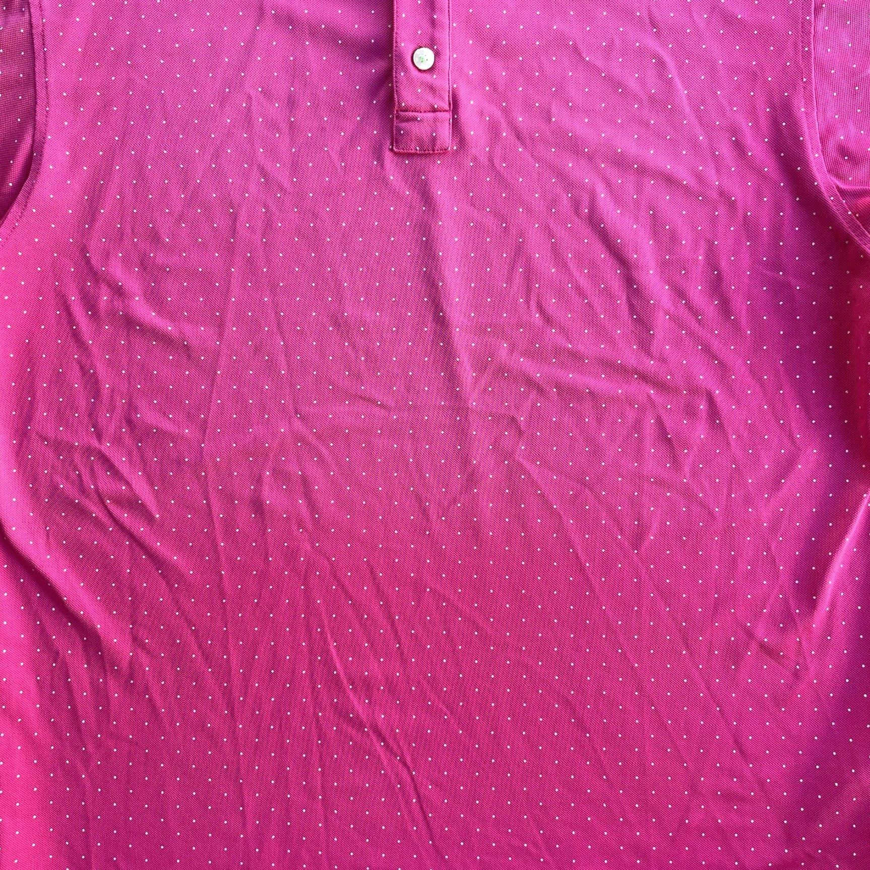 Footjoy Footjoy Polo Shirt Mens Medium Short Sleeve Polo Performance Golf Worn Pink Polka Dot Breathable Lightweight Polyester Spandex Polyester Blend Shirt Size US M / EU 48-50 / 2 - 3 Thumbnail