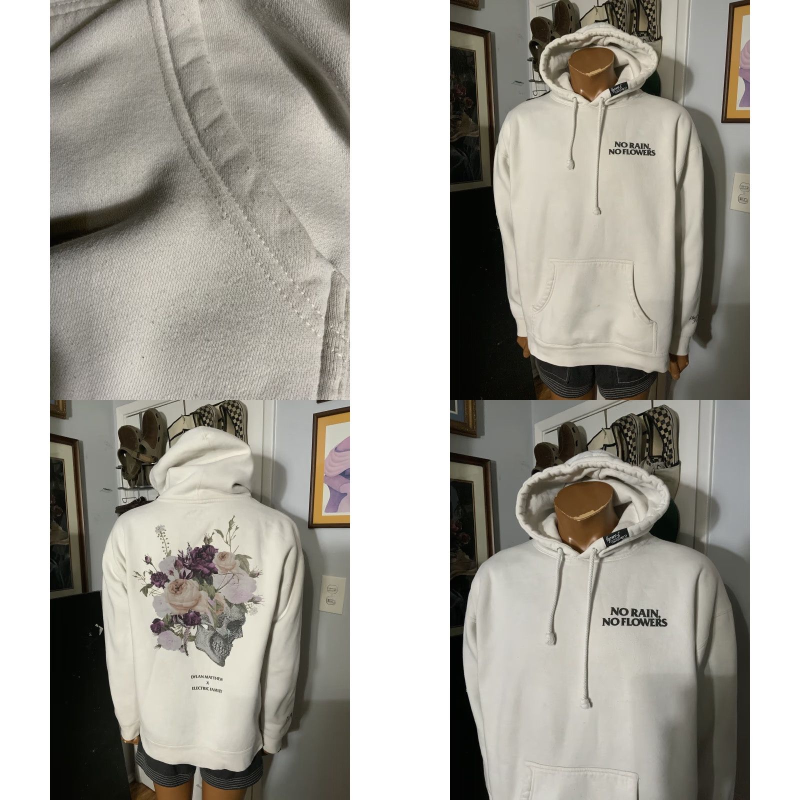 Vintage Electric Family X Dylan Matthew Hoodie 2XL White No Rain No Flowers Skull Rose Pullover Mens 2021 Size US XXL / EU 58 / 5 - 9 Thumbnail
