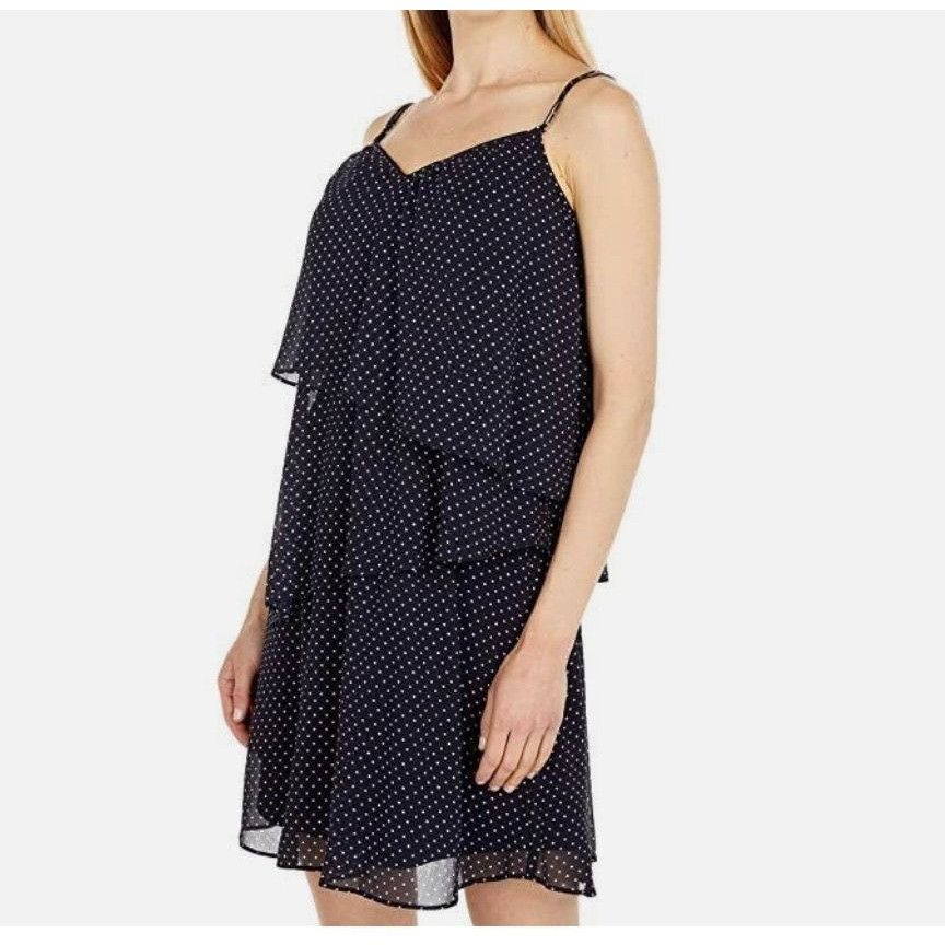 Lauren Ralph Lauren NEW Polka Dot Mini Dress 12 Tiered Chiffon Navy White Lauren Size XL / US 12-14 / IT 48-50 - 2 Thumbnail