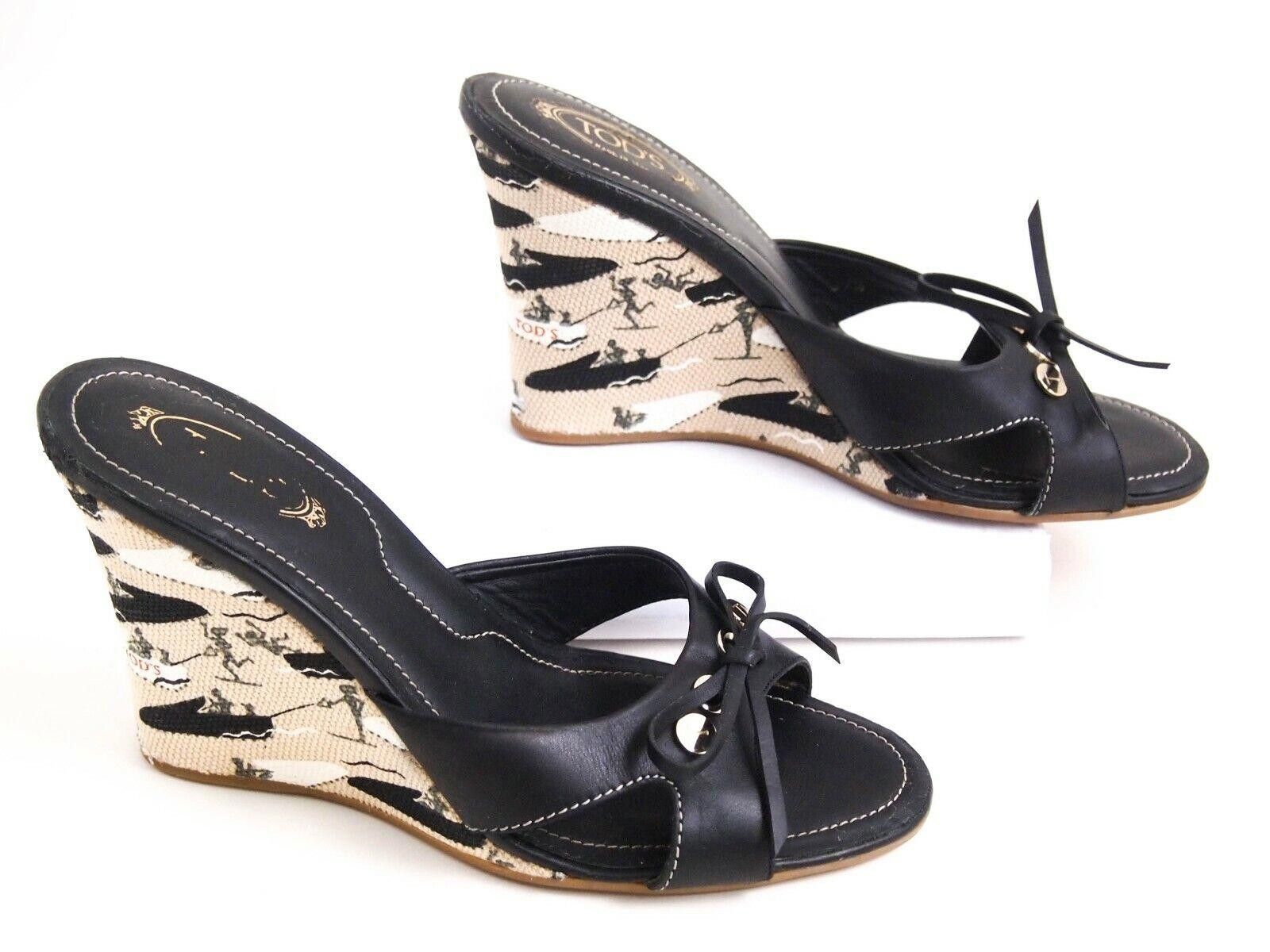 Tod's Tod's Wedge Mules Sandals Black Leather US 7.5 EU 37.5 Size US 7.5 / IT 37.5 - 2 Thumbnail