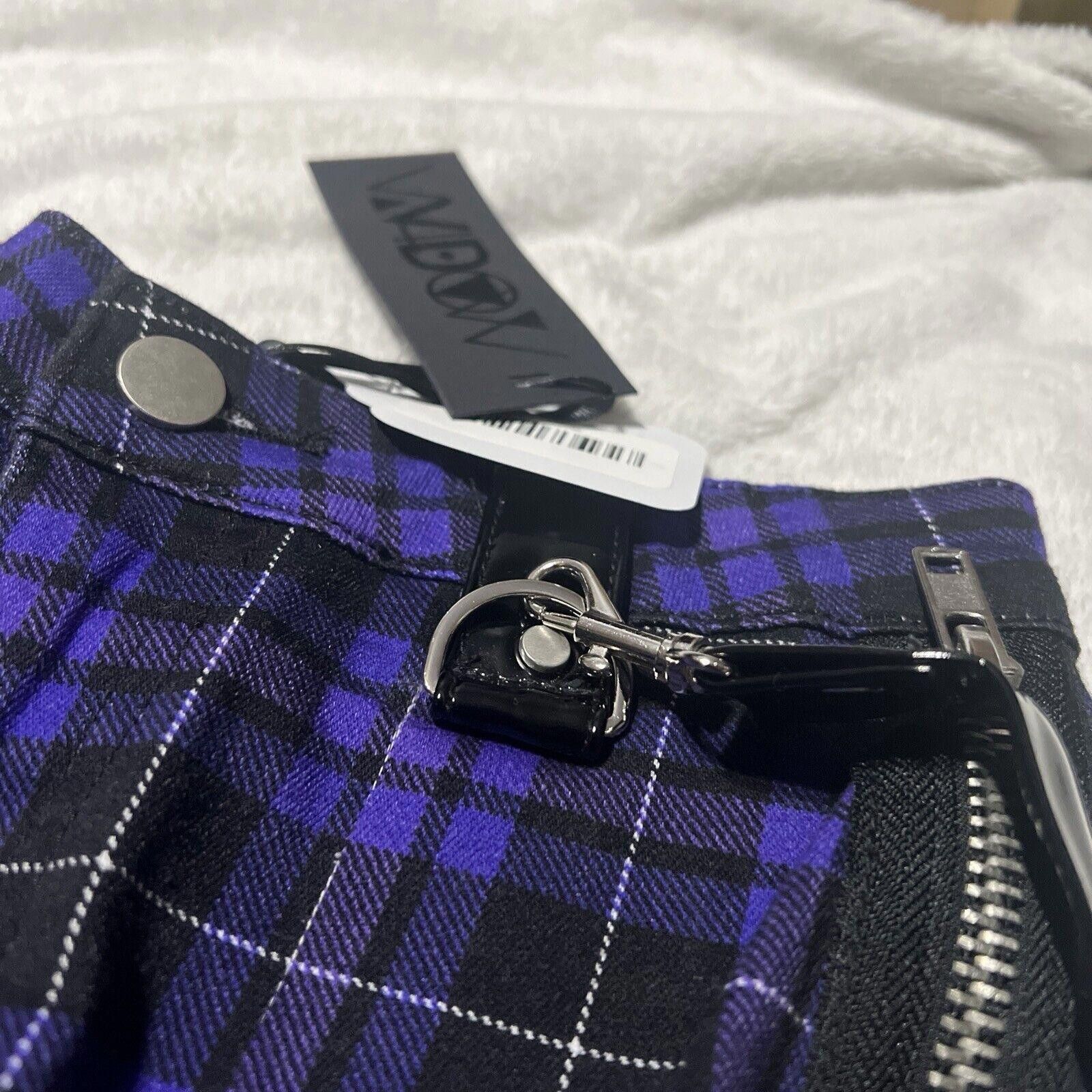 Designer Widow Plaid Bondage Pants Black Purple High Rise Suspenders Size 26" / US 2 / IT 38 - 6 Thumbnail