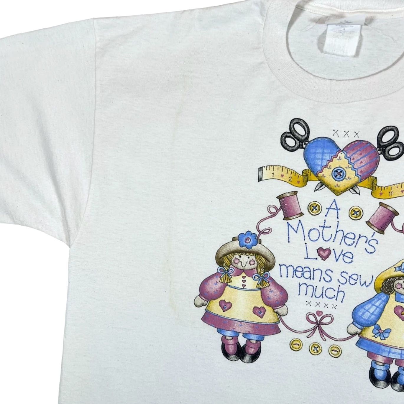 Jerzees VINTAGE Jerzees A MOTHER'S LOVE MEANS SEW MUCH Graphic T-Shirt XL White Mens Shirt Size US XL / EU 56 / 4 - 5 Thumbnail