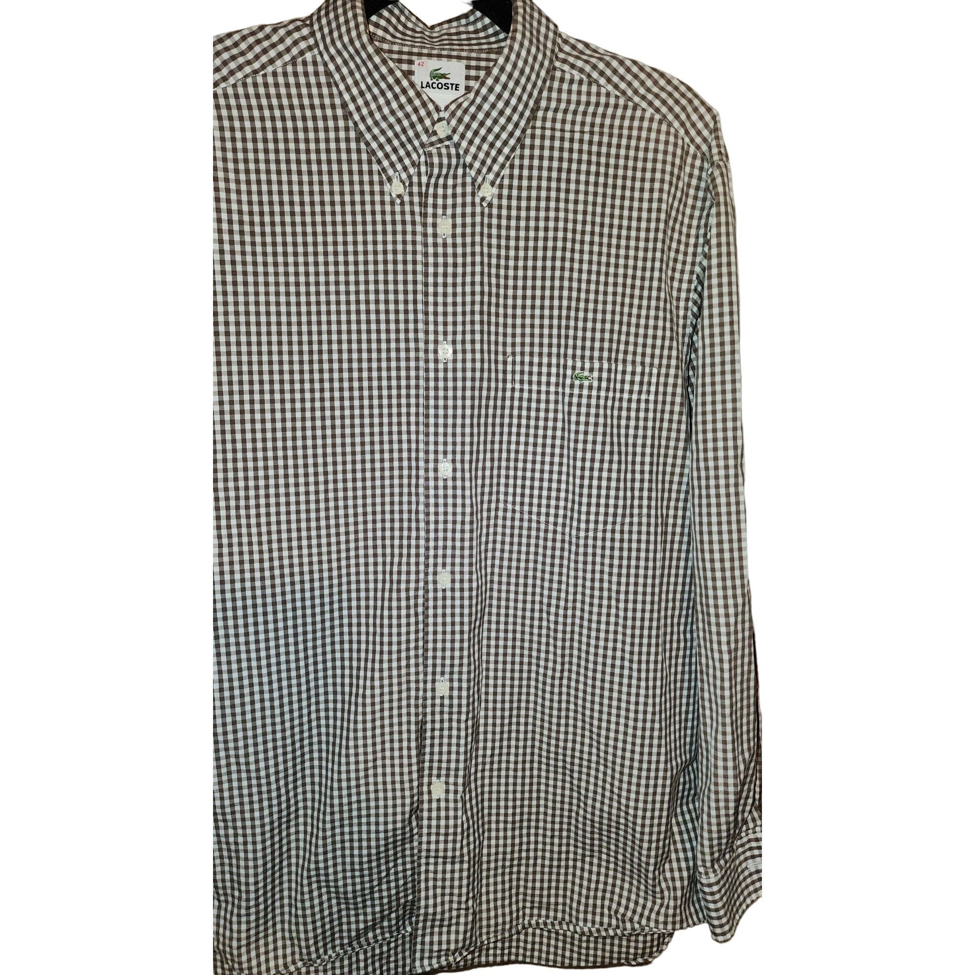 Lacoste Lacoste Size 42 Brown White Gingham Mens Long Sleeve Button Size US XS / EU 42 / 0 - 7 Thumbnail