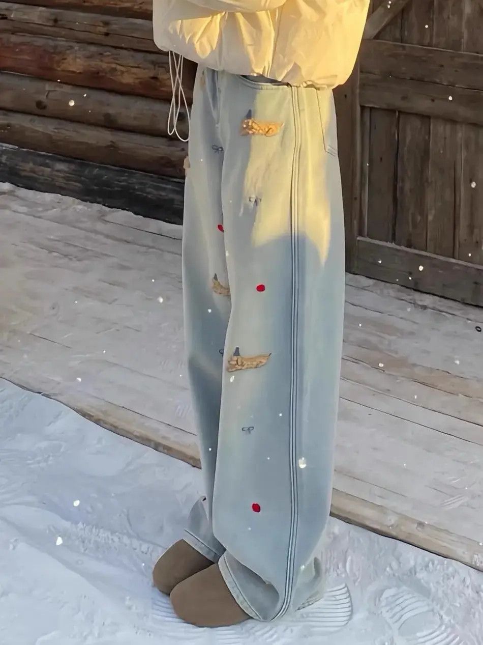Japanese Brand Loose embroidered wide leg jeans Size US 32 / EU 48 - 2 Thumbnail