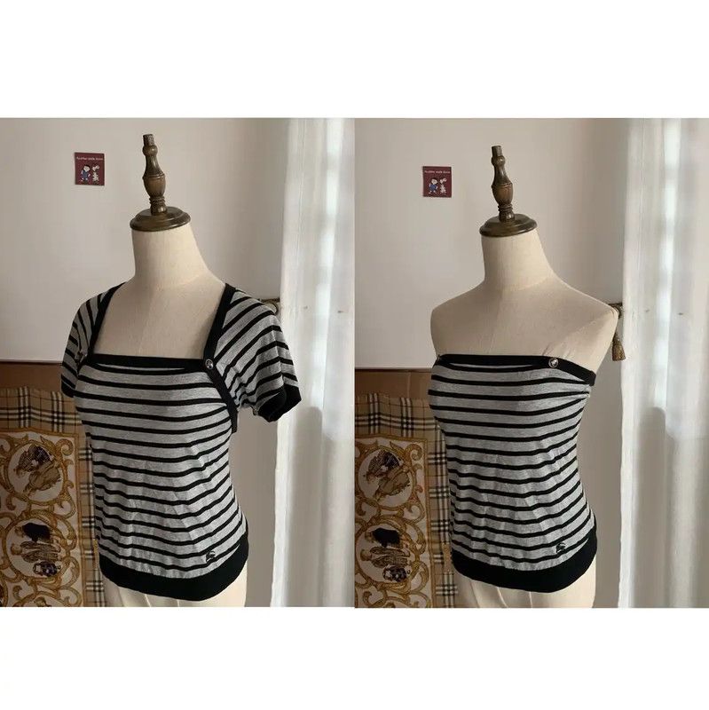 Burberry Grey Striped Cotton Women's T-shirt