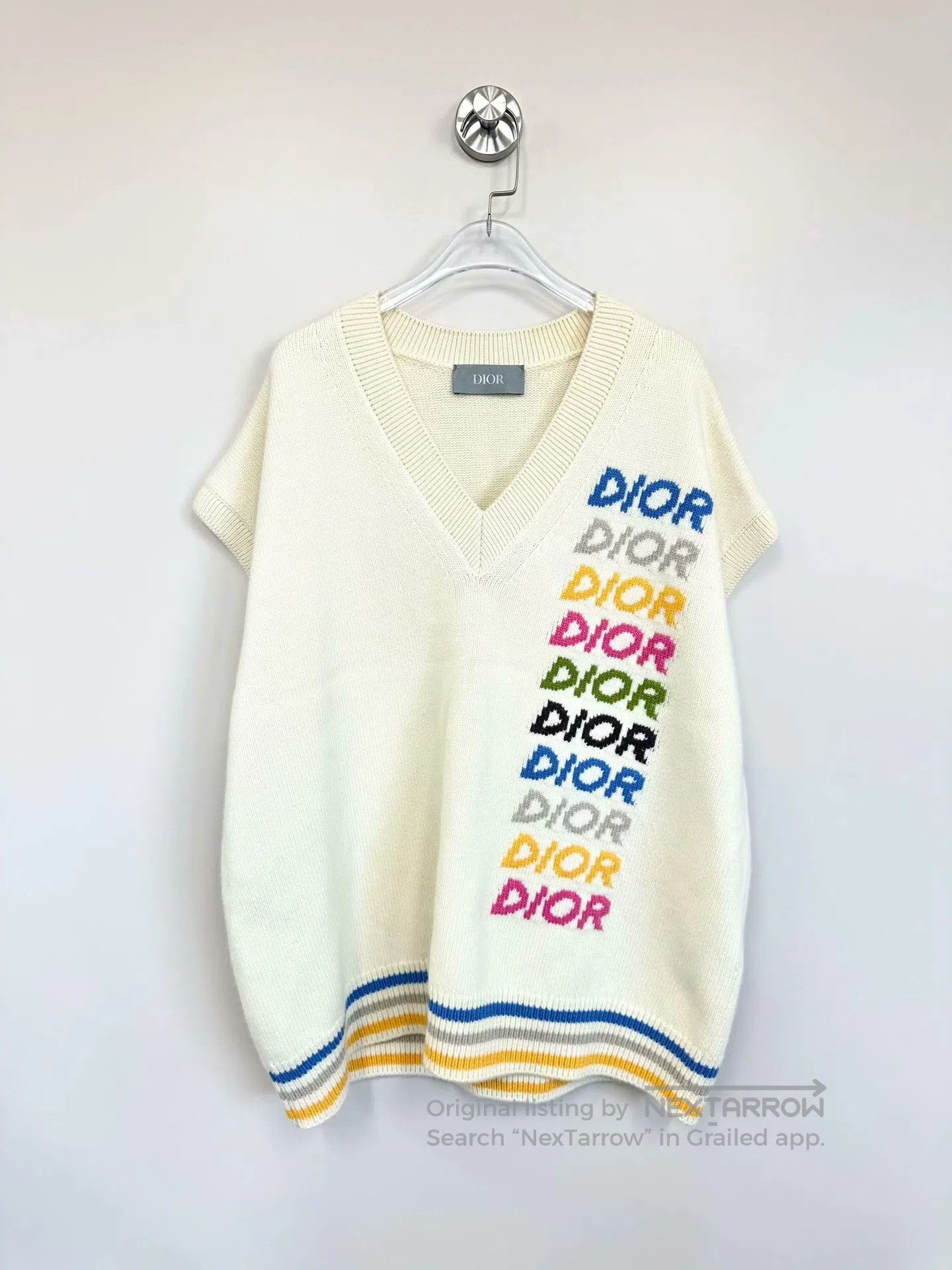Dior Dior Beige Rainbow Letter Logo Wool Knit Vest| Size XL / US 12-14 / IT 48-50 - 1 Thumbnail