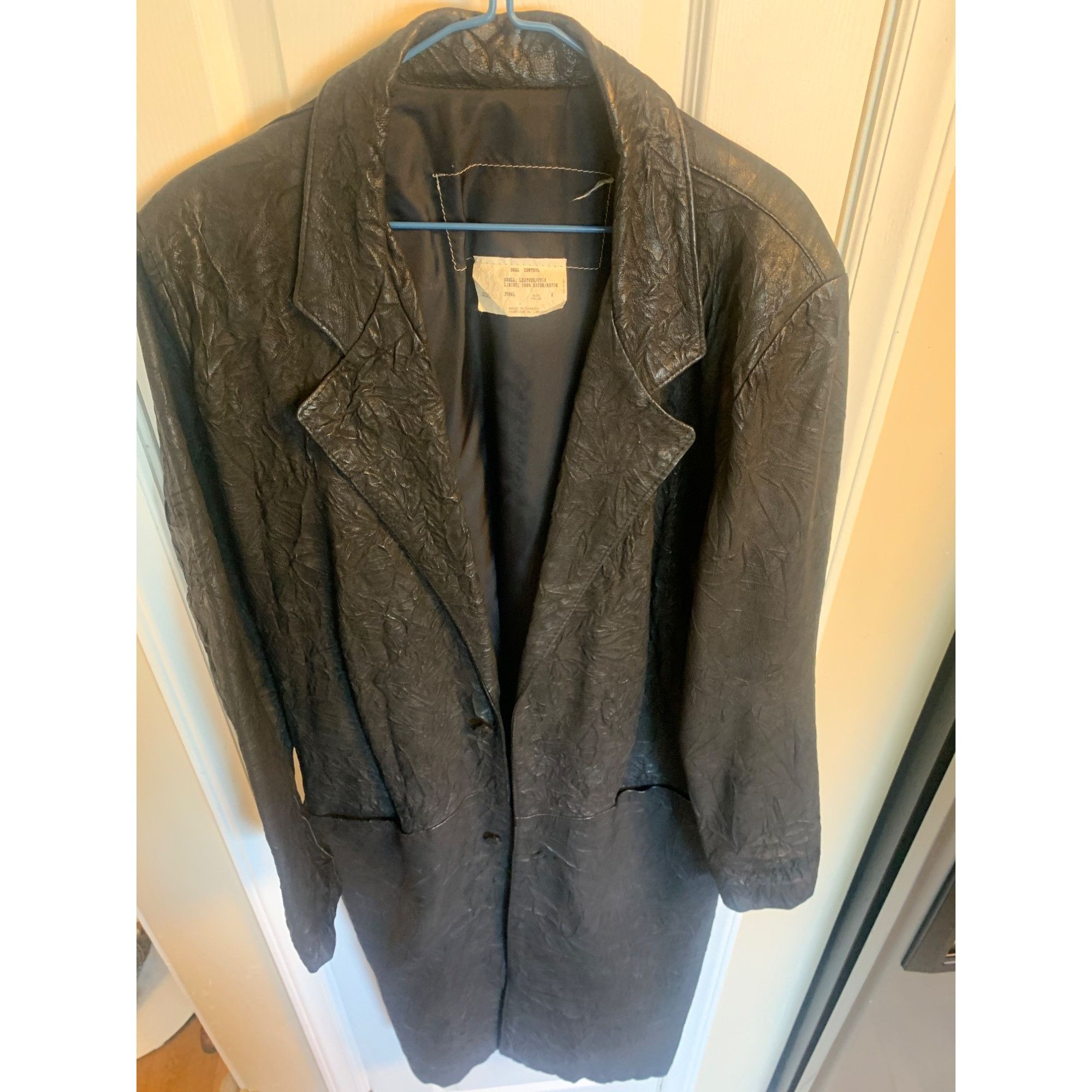 Vintage Canadian Made Men's Black Crinkled Leather Duster Buster Size US S / EU 44-46 / 1 - 10 Thumbnail