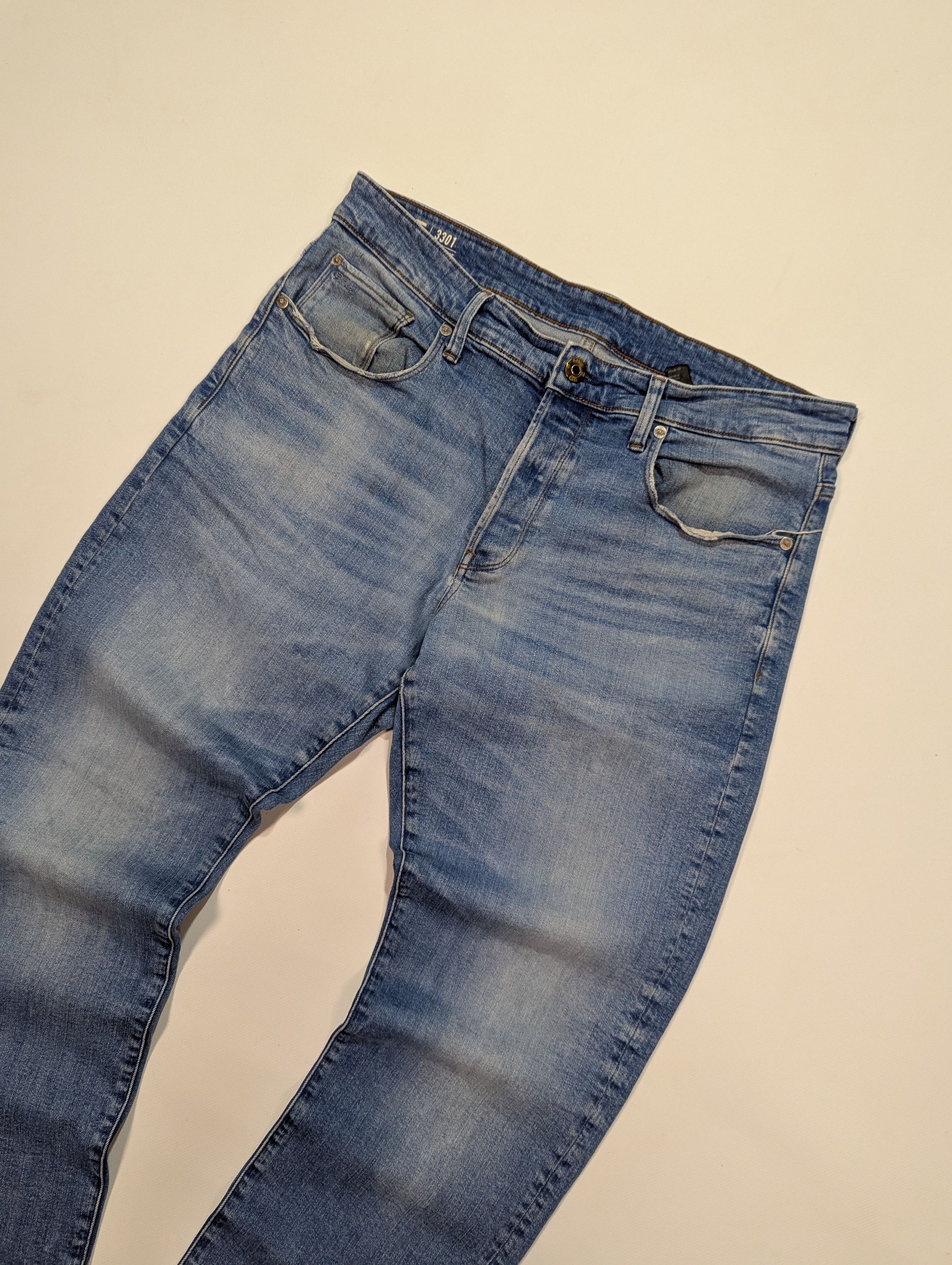 G-Star G - Star RAW 3301 Men's Straight Light Blue Distressed Jeans Size US 34 / EU 50 - 3 Thumbnail