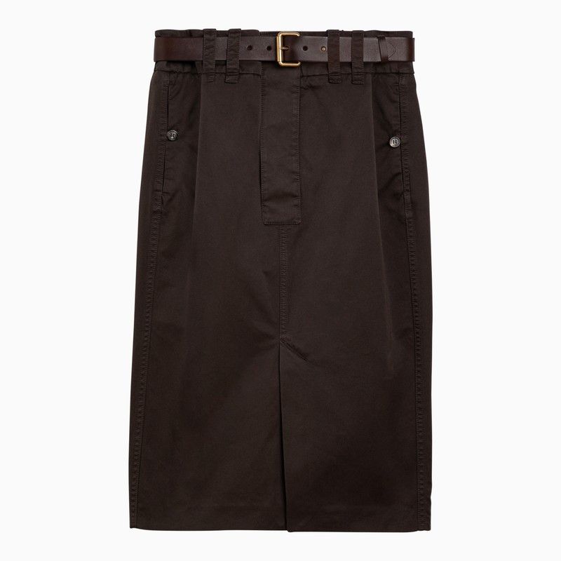 image of Saint Laurent Paris Saint Laurent Brown Cotton Skirt With Belt, Women's (Size 26)