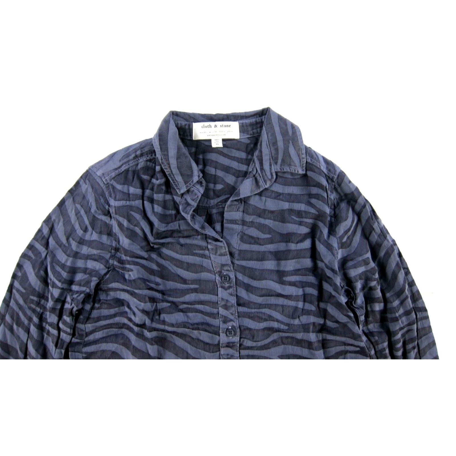 Anthropologie Cloth & Stone Anthropologie Button-Up Zebra Blouse XS Womens Long Sleeve Rayon Blue Shirt Size XS / US 0-2 / IT 36-38 - 4 Thumbnail