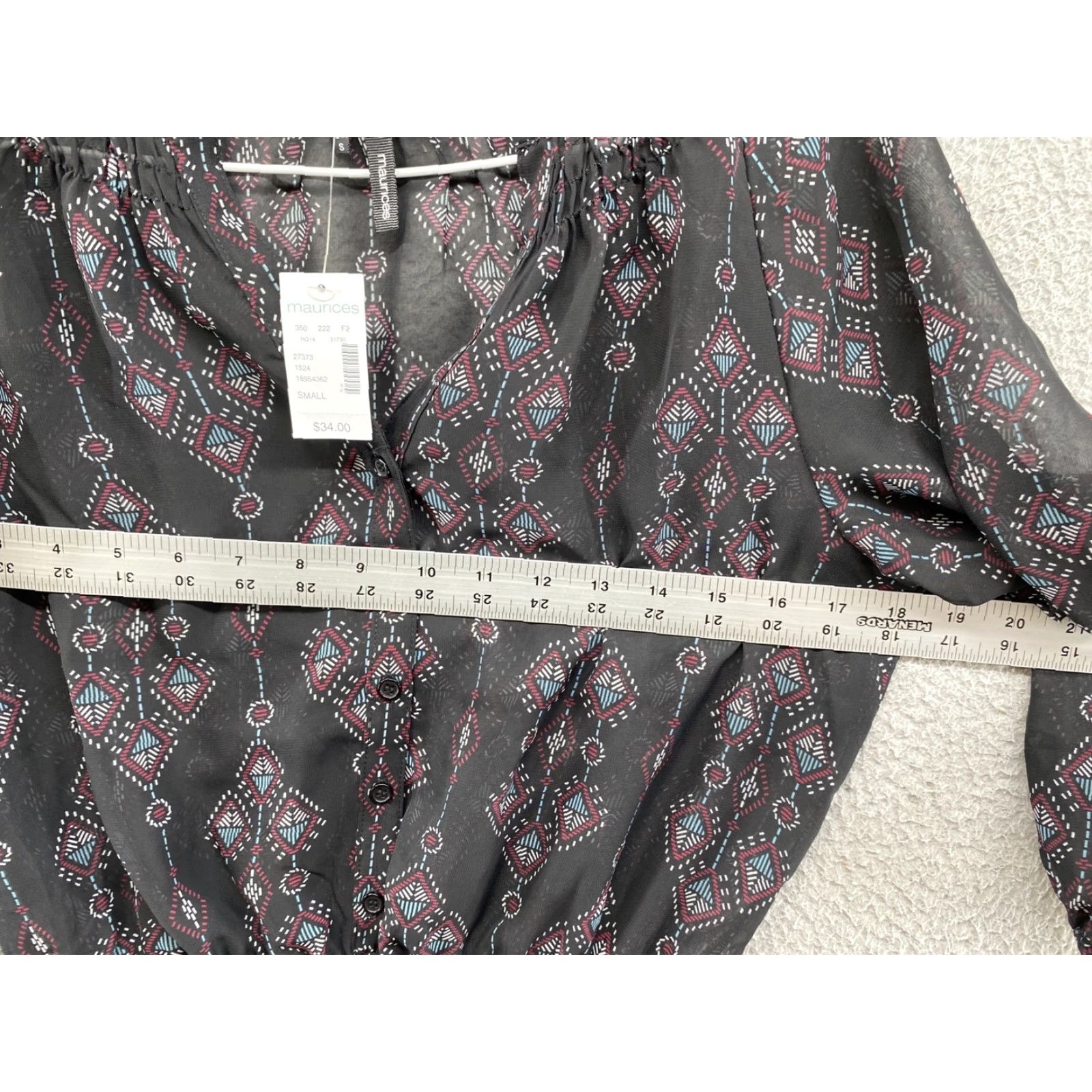 Vintage MAURICES Shirt Dress Black Aztec Sheer Elastic Waist Short Size S Womens Size S / US 4 / IT 40 - 4 Thumbnail