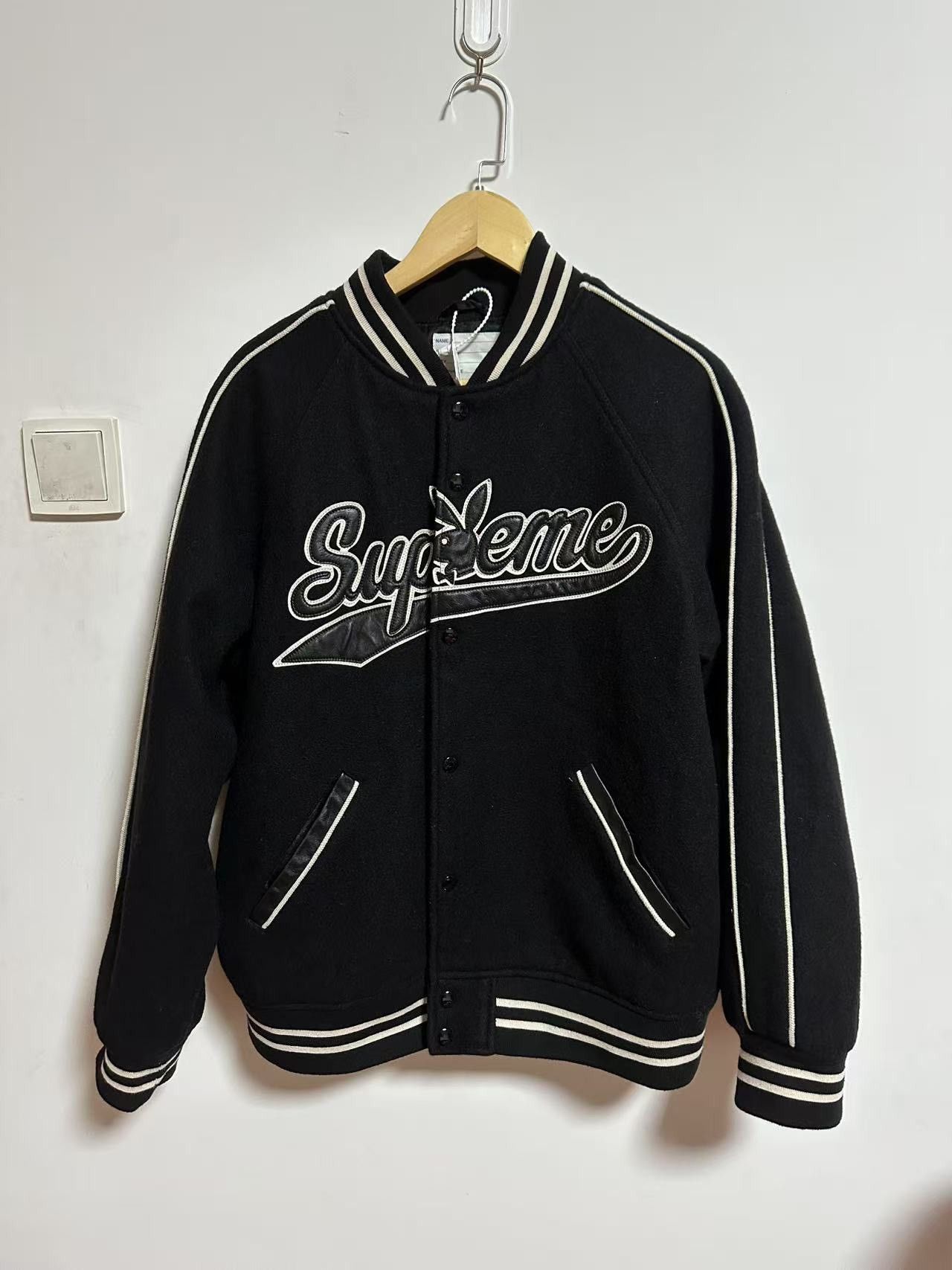 Supreme × Playboy Varsity Jacket 美品 Supreme Playboy Wool Varsity Jacket Black Men's - FW17 - US