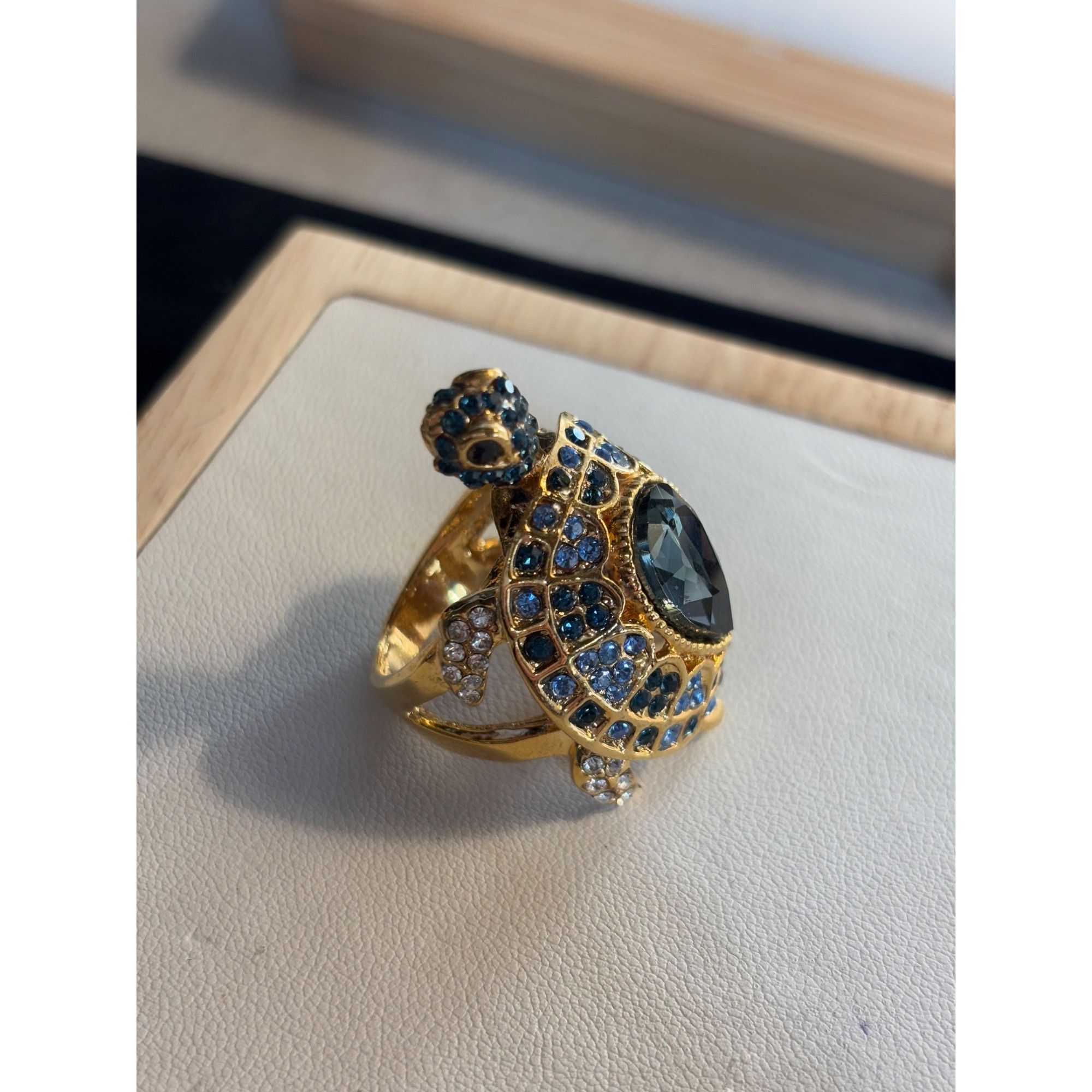 Other Gold Turtle Ring With Blue & Clear Crystals Adjustable Size Size ONE SIZE - 18 Thumbnail