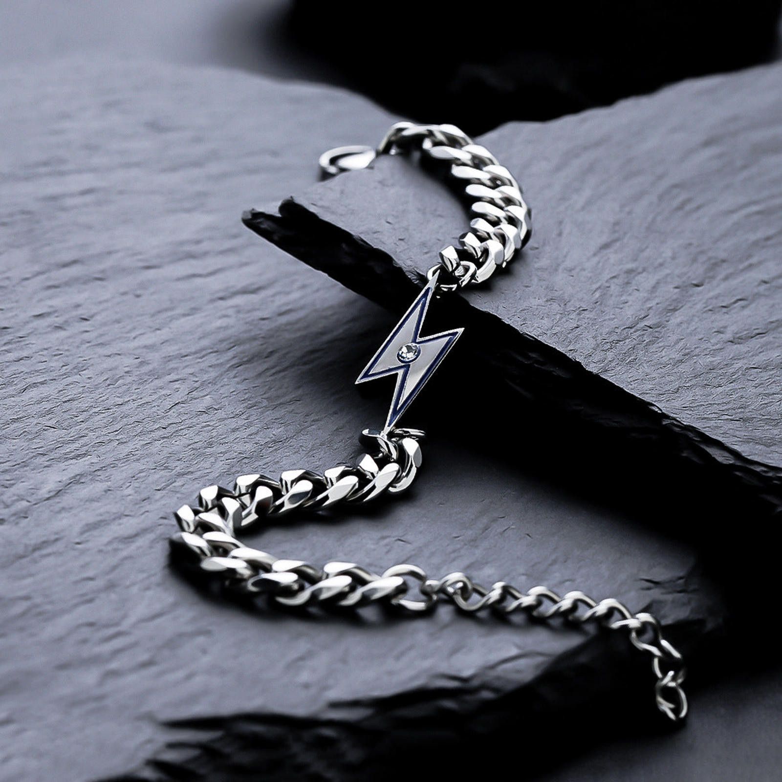 Jewelry Silver Chain Lightning Bolt Bracelet, Chunky Link Bracelet Size ONE SIZE - 3 Thumbnail