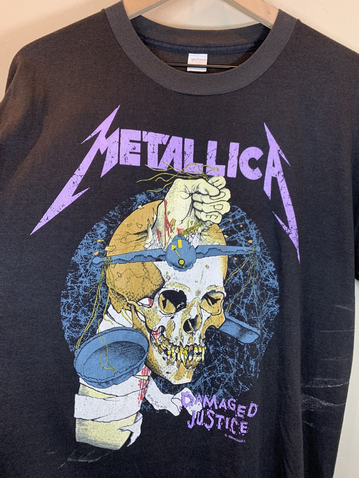 Band Tees × Metallica × Vintage RARE* Vintage 1980’s Metallica Pushead Damaged Justice Shirt Size US L / EU 52-54 / 3 - 3 Thumbnail