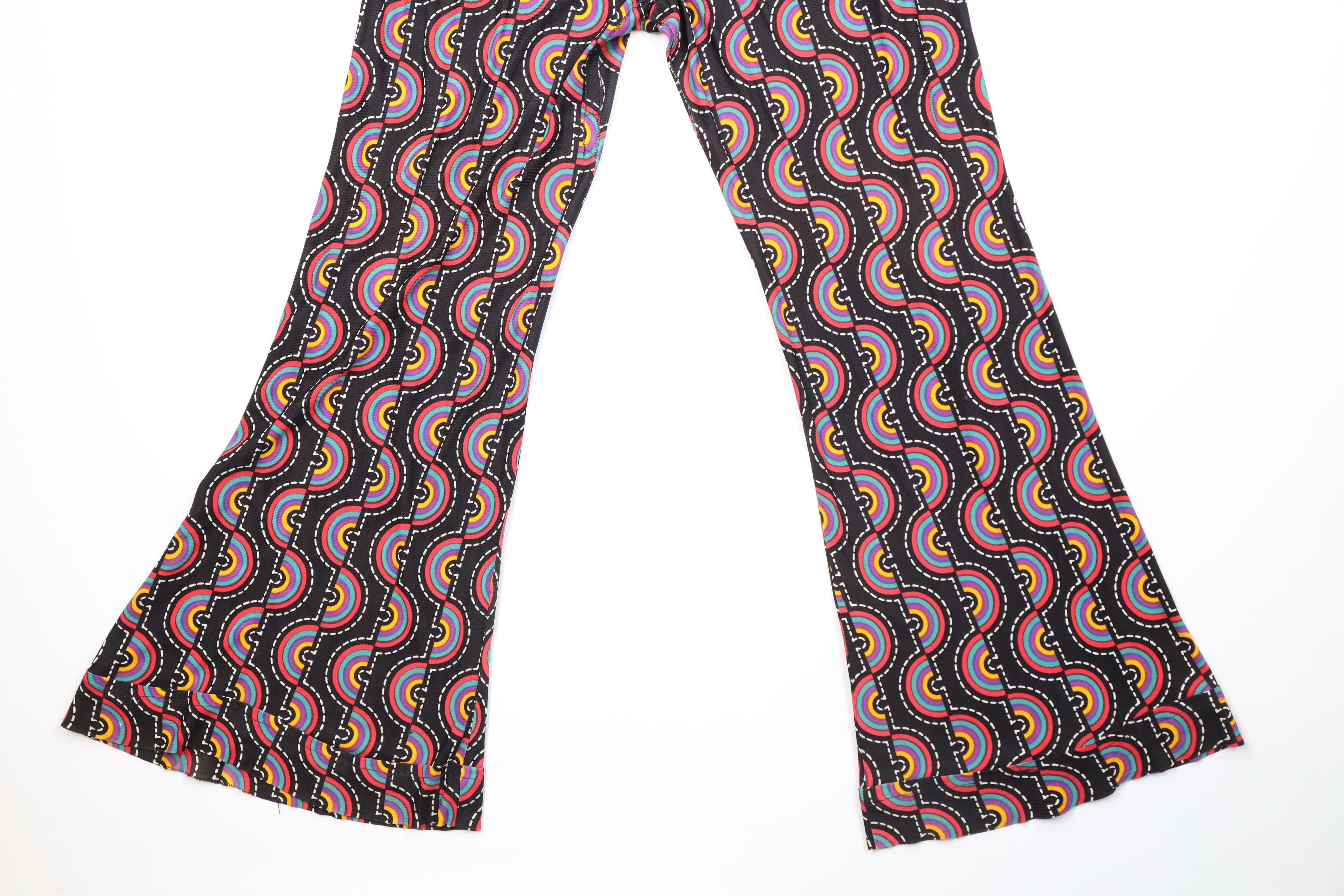 Vintage Vintage 60s 70s Rainbow Psychedelic Knit Bell Bottoms Pants Size 22" - 12 Thumbnail